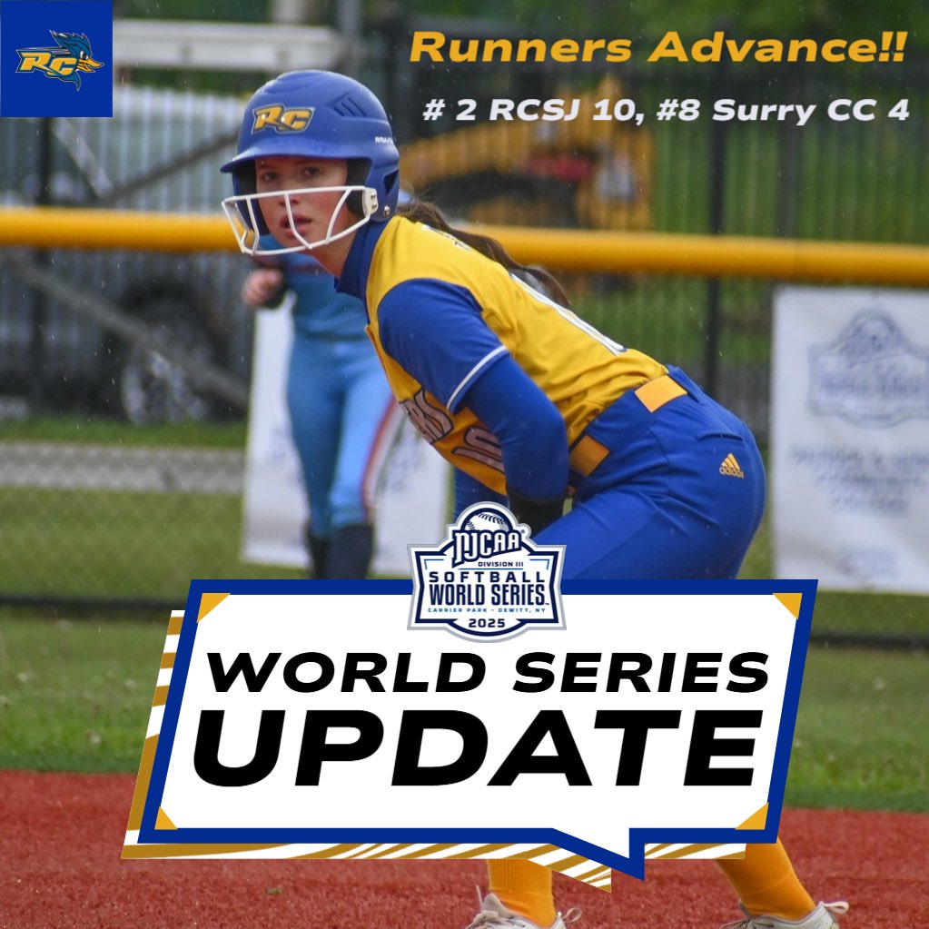 Gianna Gonzalez, Ella Crosbee &amp; Grace Huber paced the offense while Grace Gallagher pulled off a key defensive DP to help No. 2 Roadrunner softball top No. 8 Surry, 10-4 in an NJCAA D III elimination game. Next up will be a 9:30 pm game vs. Monroe CC at Onondaga this evening.