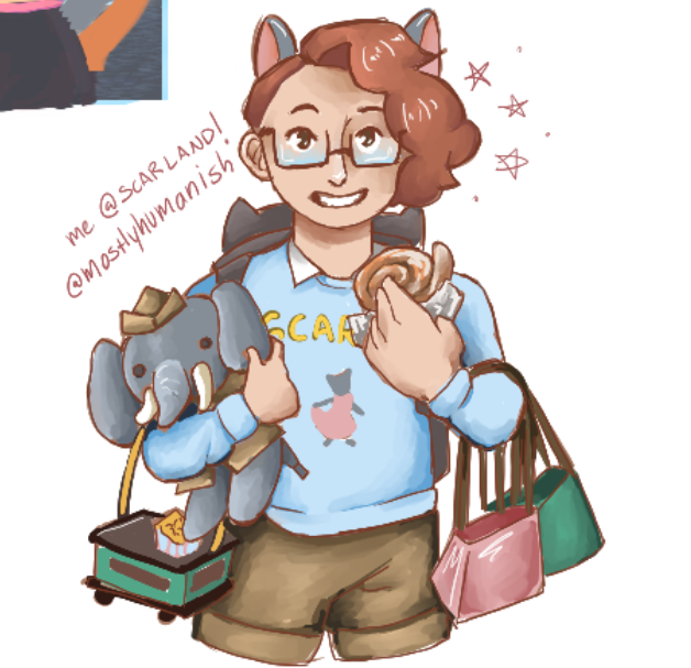 my sona at scarland!! with as much scarland merch as possible!! from the a2z magma