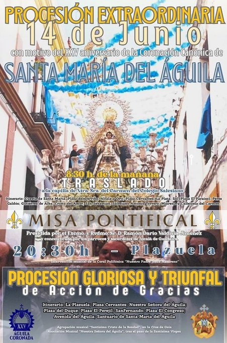 Horario e Itinerario de la Misa Pontifical y Procesión Extraordinaria de la Hermandad del Águila en Alcalá de Guadaíra 2025