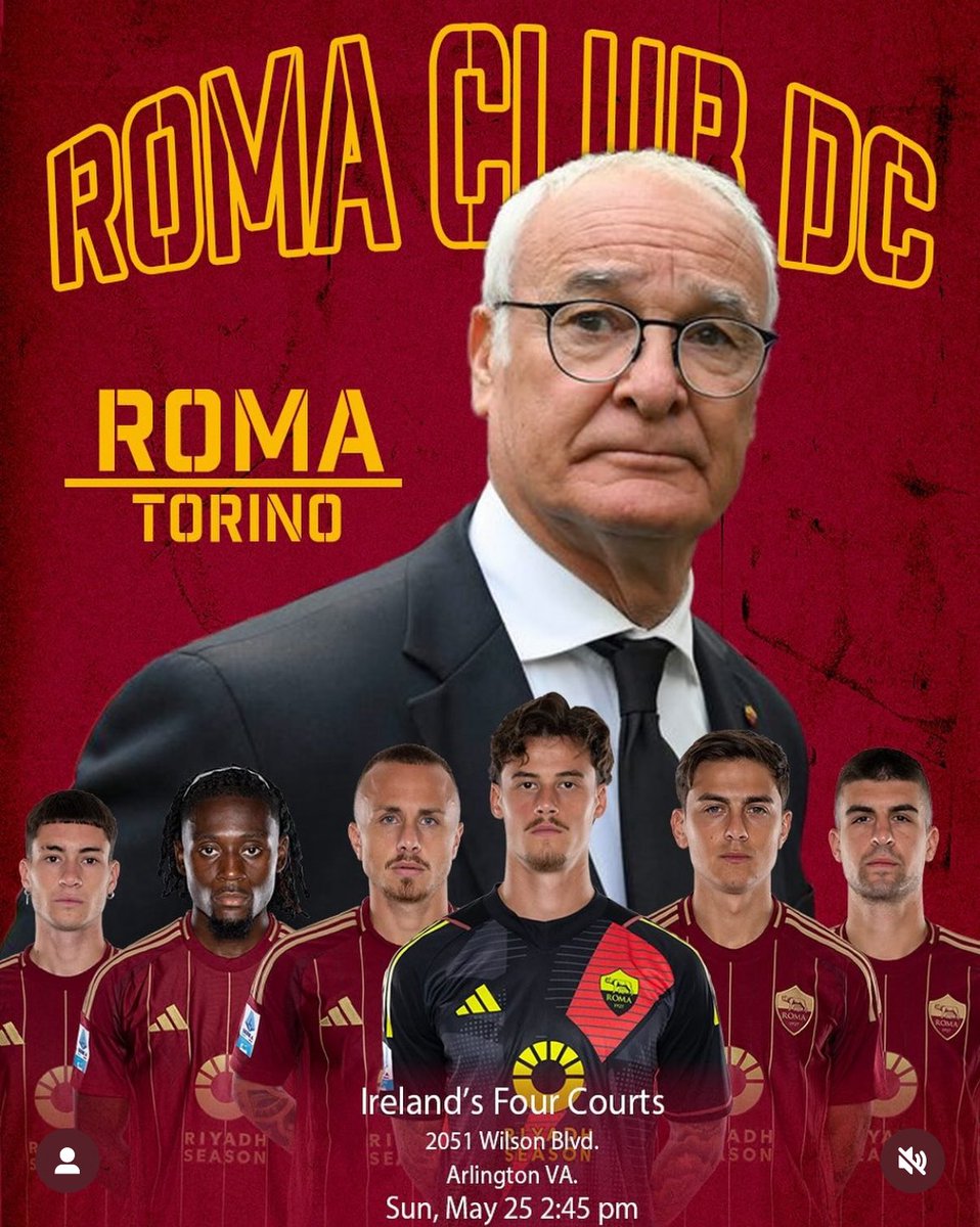 Join #CurvaDC at <a href="/irelands4courts/">Irelands Four Courts</a> to support the Giallorossi as they take on <a href="/TorinoFC_1906/">Torino Football Club</a> for the last game of the season in <a href="/SerieA/">Lega Serie A</a> 

Daje Roma Daje!

🟨🟥🟨🟥

📍2051 Wilson Blvd.
📱 DM to join us on Groupme

#ForzaRoma #RomaTorino #capitaleperlacapitale