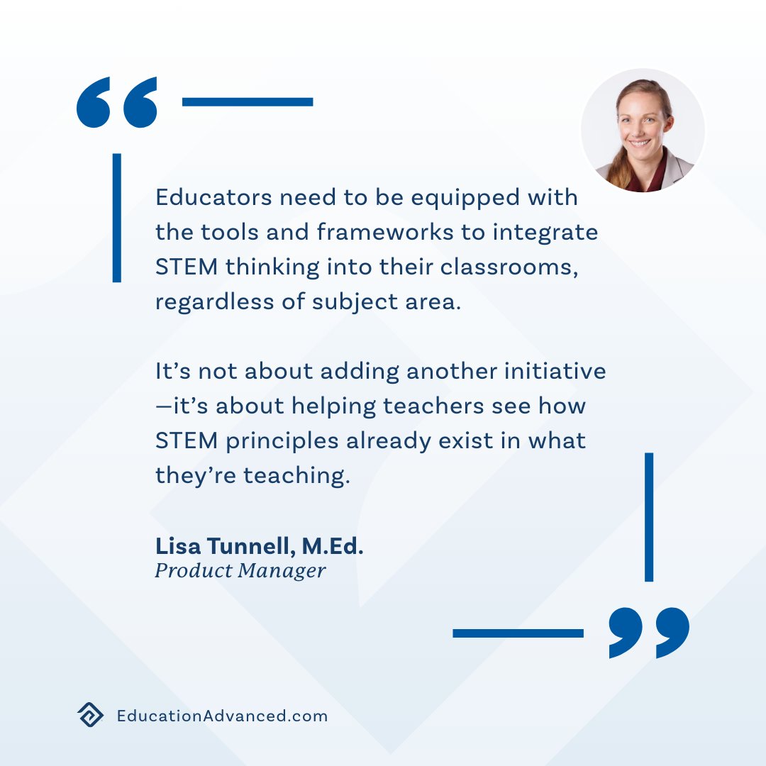 EdAdvanced's tweet photo. #Edvancer Spotlight: Lisa Tunnell

Product Manager Lisa Tunnell shares why STEM thinking belongs in every subject—and how professional development is the key to unlocking it.

Read more ➡️ https://t.co/sZmxKKB9Ew
#STEMthinking #EdvancerSpotlight #EducationInnovation #FutureReady https://t.co/iUknOrl8OR