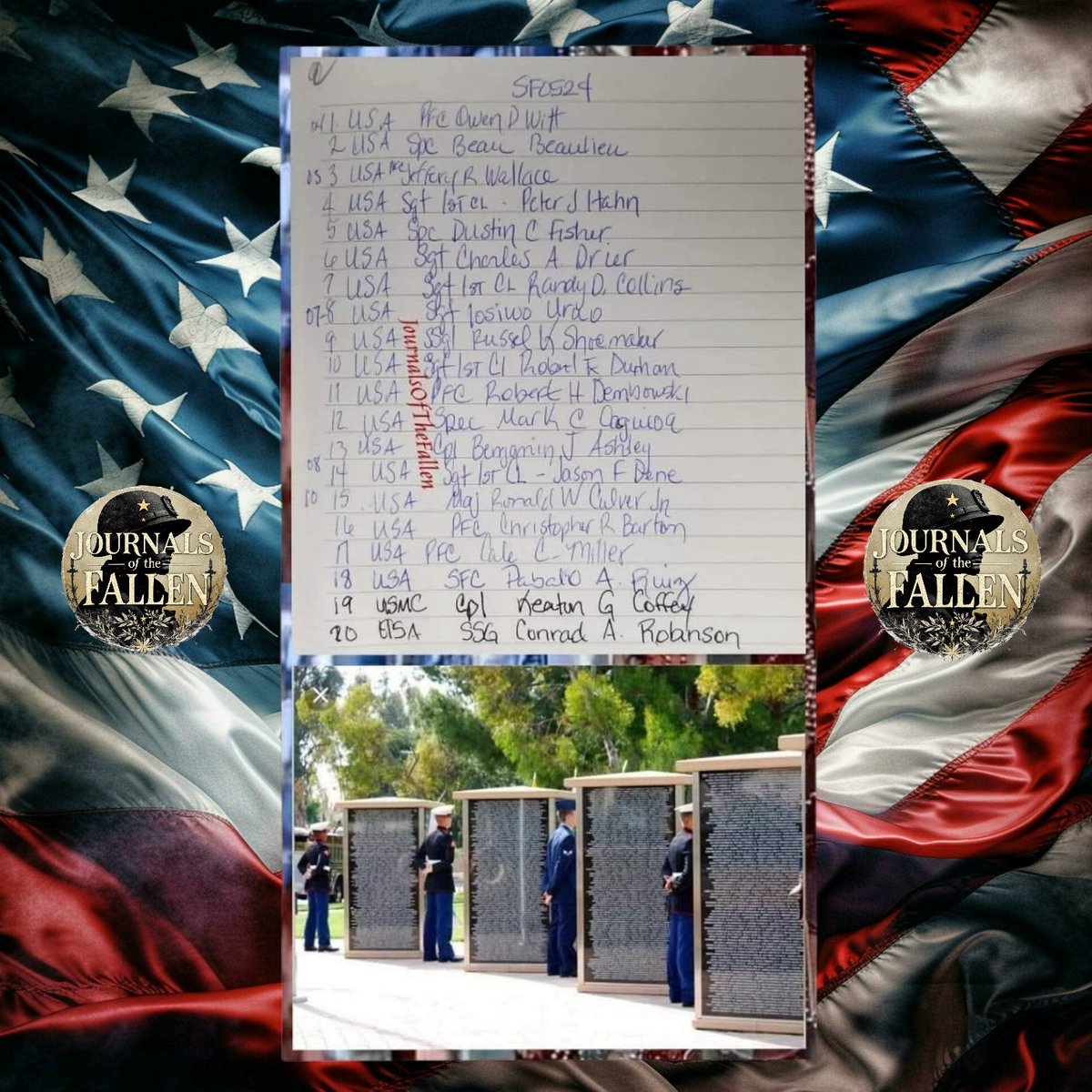 Patriots let us Honor the Fallen that gave their all on this day May 24th during the Global War On Terror . 
May they all Rest in Peace!
SemperFidelis,
ECasas 
#V1P51
#JOTF4441
#neverforgotten7050 #USA #USMC  #JournalsOfTheFallen43000
#TheNamesofTodaysFallen