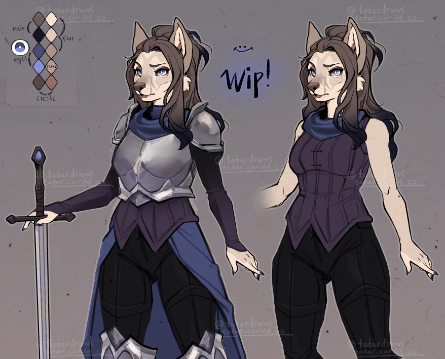 Adoptable WIP! Finding my way back to more simple style so i don't lose my mind over messy experimental stuff. RPG themed characters &amp; complex outfits have been on my bucket list for some time. I don't think i've ever drawn armor before either
#characterdesign #wip
