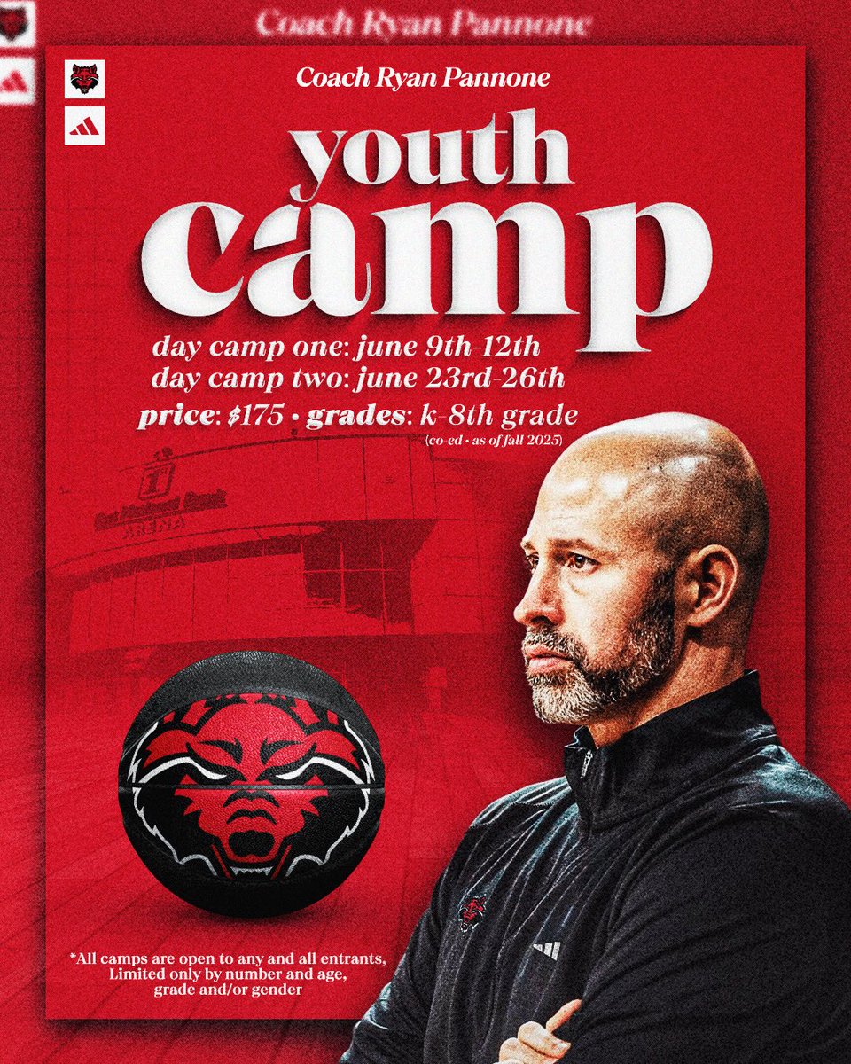 Arkansas State Men’s Basketball (@astatemb) on Twitter photo Mark your calendars for the 2025 Ryan Pannone Youth Basketball Camps.
The camp website will be live soon. Email ryanpannonebasketballcamps@gmail.com to subscribe to the email list. 🏀 Mark your calendars for the 2025 Ryan Pannone Youth Basketball Camps.
The camp website will be live soon. Email ryanpannonebasketballcamps@gmail.com to subscribe to the email list. 🏀