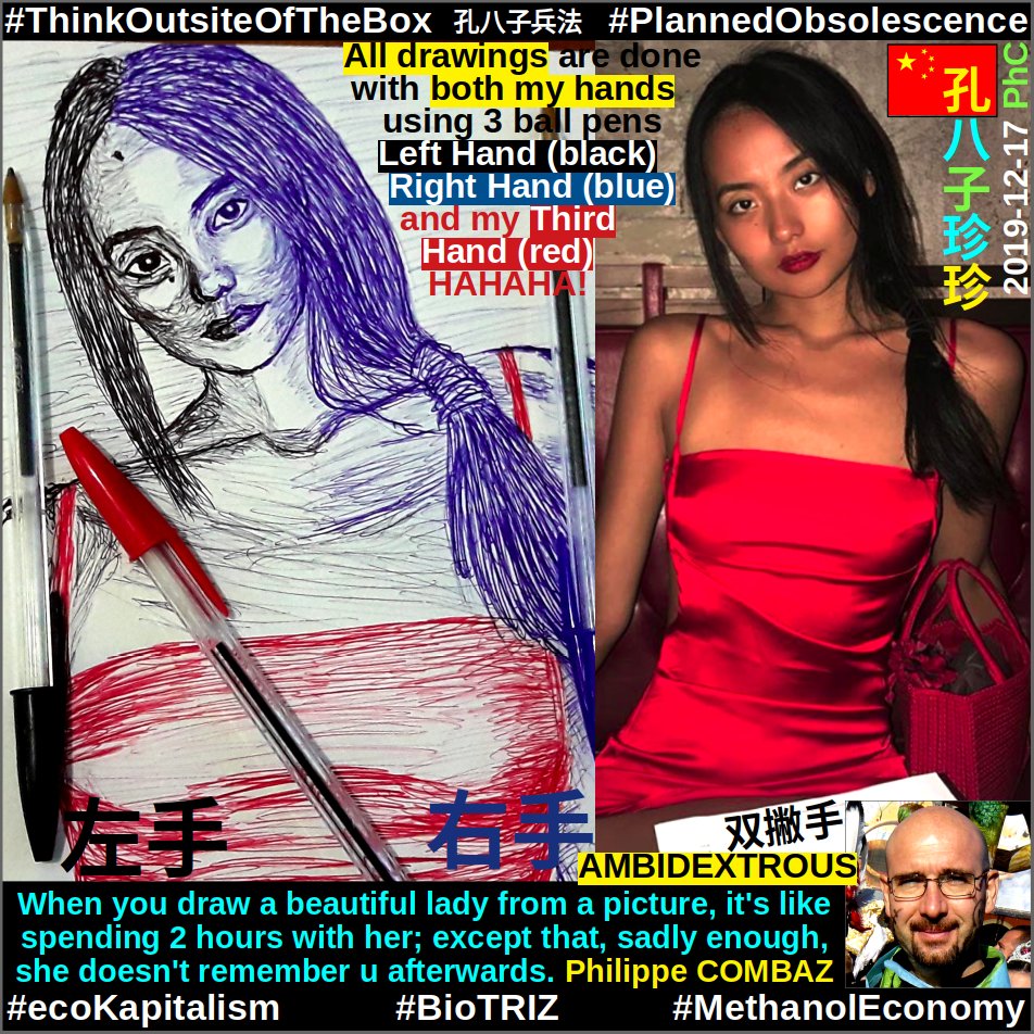 SolarMethanol's tweet photo. #AmbidextrousCOMBAZ
#孔八子诗 #AmbidextrousDrawing
#孔八子画 #CombazDrawing
#双撇子 #两手同利 #EACOP #SolarFuels
#फिलीप #孔八子 #StopTOTAL
#液态阳光 #sMethanol #MethanolEconomy
#JiaZhenZhen #贾珍珍 #假真真
#China #中国 #习近平 #彭丽媛 #eMethanol
#左撇子 #LeftHanded #CombazDaVINCI https://t.co/JBs9gWdk8n