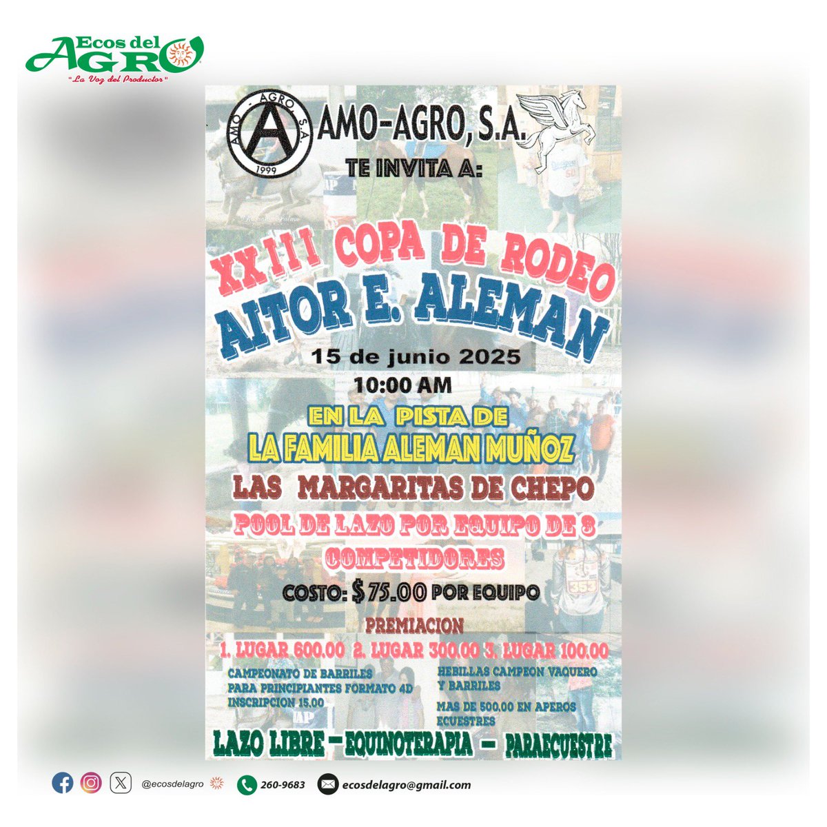 No se pierdan la XXIII COPA DE RODEO “Aitor E. Aleman” el 15 de junio en Las Margaritas de Chepo desde las 10am 
No faltes!!!