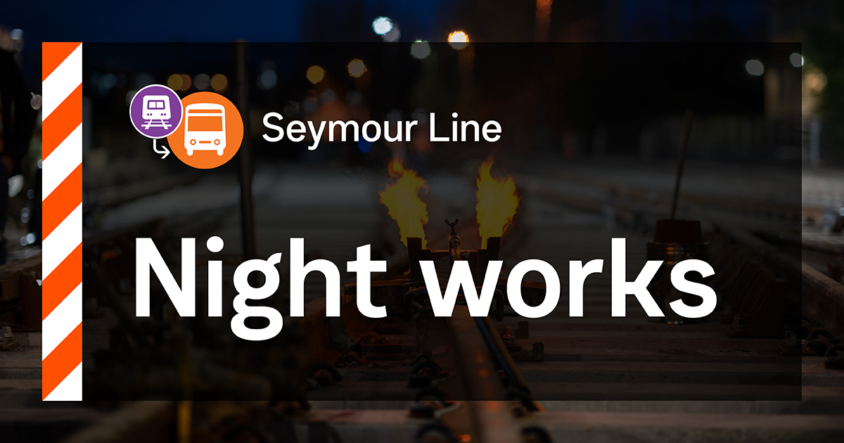 Night works on the Seymour Line take place from Sunday 1 to Wednesday 4 June, with coaches replacing evening trains between Seymour and Southern Cross.

For more information and to plan your journey, visit: go.vline.com.au/3RPKMOr
