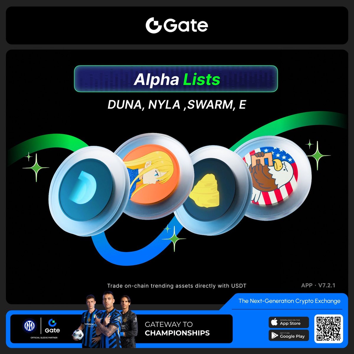 📢 $DUNA, $NYLA, $SWARM and $E are now live on Gate Alpha! Users can now  trade DUNA AI ( $DUNA ), NYLA ( $NYLA ) , The Swarm ( $SWARM ) and