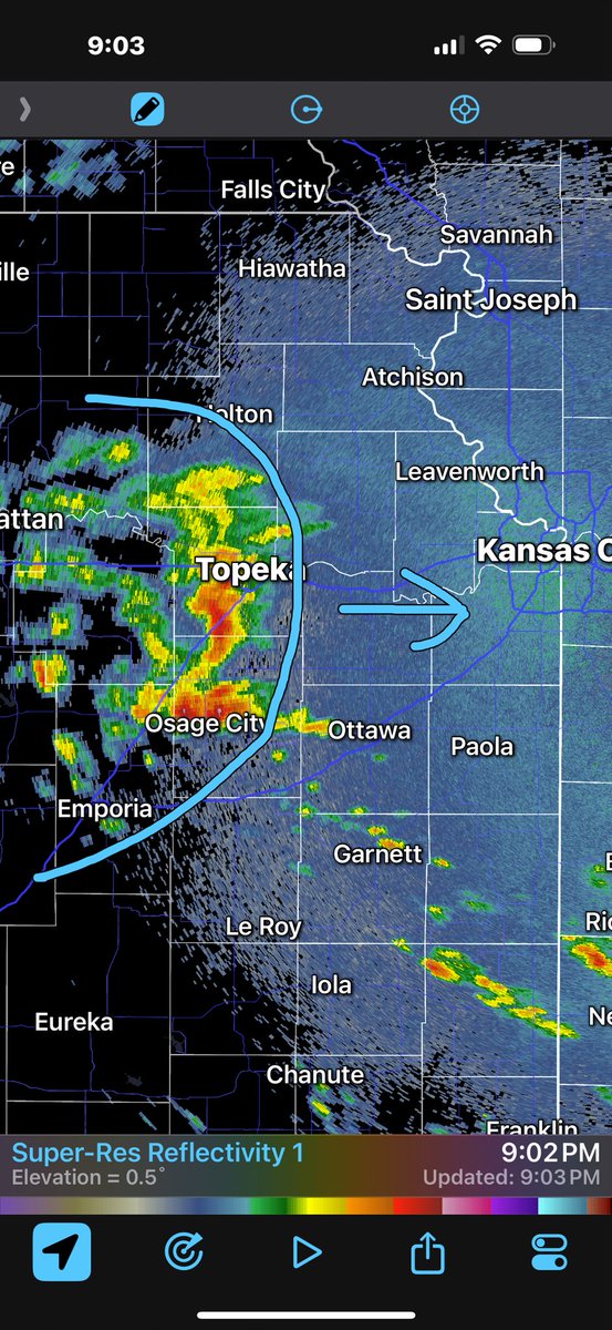 Thunderstorms are heading towards KC, marching east at 20 mph!  Look out to the west for lightning as it approaches!  1” of rain or more is possible!
