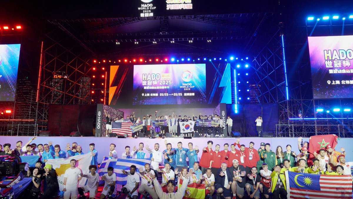 hado_info's tweet photo. HADO WORLD CUP 2025

世界中のトップ選手たちが繰り広げた激戦の末、
栄光の1位は日本！
2位は韓国！
3位はアメリカが輝きました！

全力を出し尽くした選手たち、
そして熱い声援を届けてくれたすべての皆さん、
本当にありがとうございました！
#HADO https://t.co/UZ8rDmPDWC