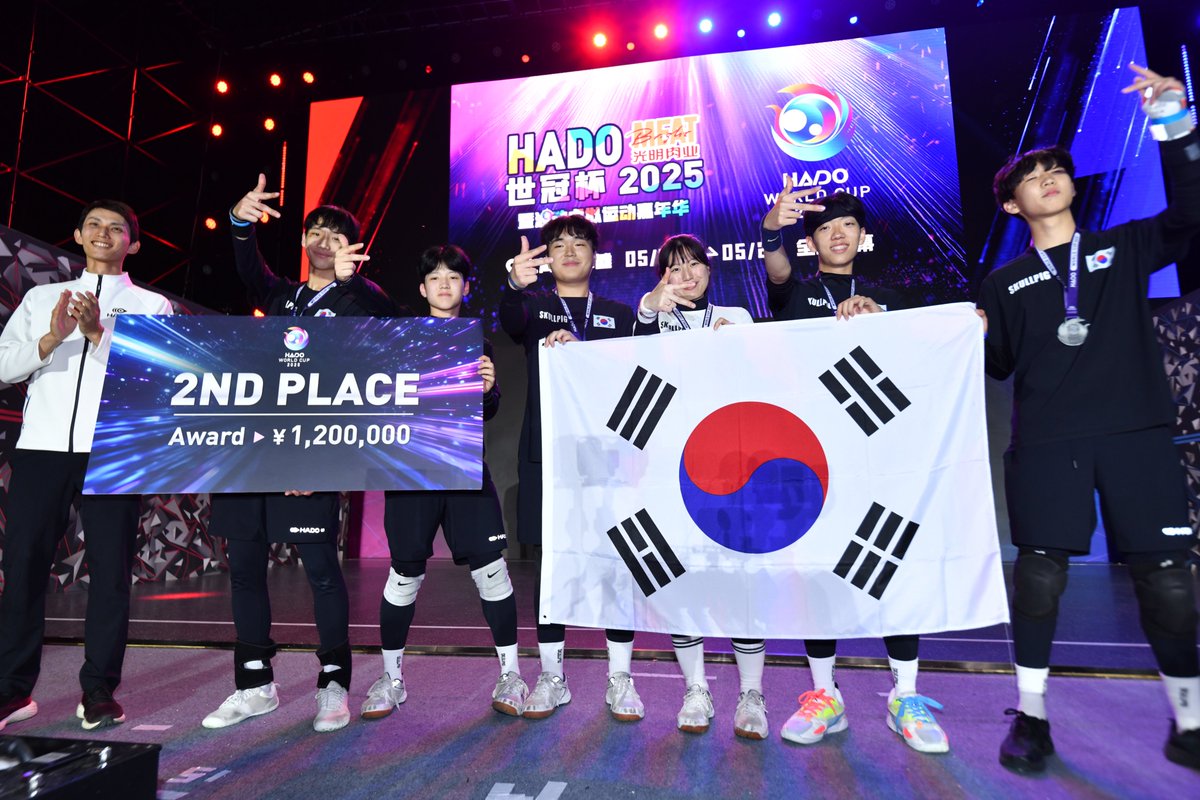 hado_info's tweet photo. HADO WORLD CUP 2025

世界中のトップ選手たちが繰り広げた激戦の末、
栄光の1位は日本！
2位は韓国！
3位はアメリカが輝きました！

全力を出し尽くした選手たち、
そして熱い声援を届けてくれたすべての皆さん、
本当にありがとうございました！
#HADO https://t.co/UZ8rDmPDWC