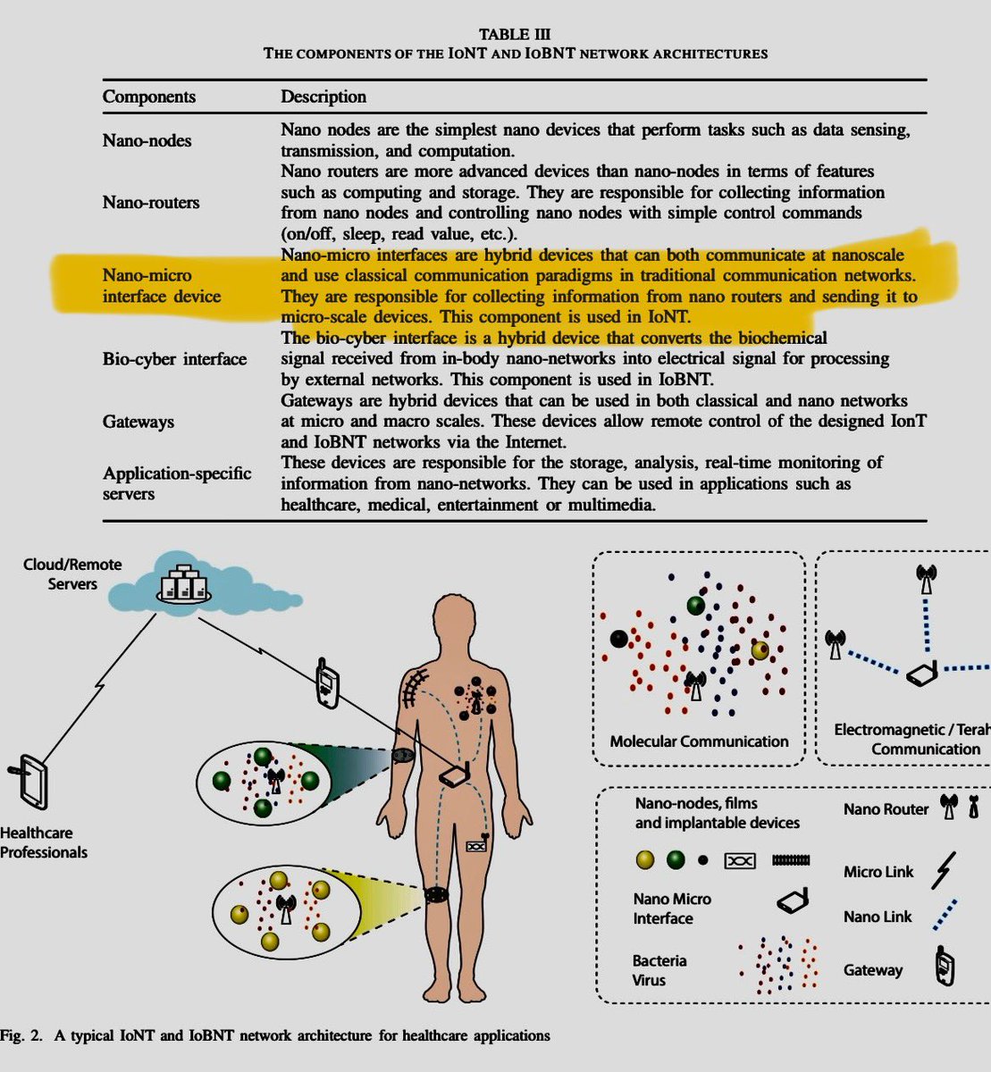 NTRA-BODY INTERNET 

INTERNET OF NANO-BIO THINGS #IoBNT 

A typical IoNT and IoBNT network architecture for healthcare applications

In recent years, advances in biotechnology, nanotechnology and materials science have led to development of revolutionizing applications in