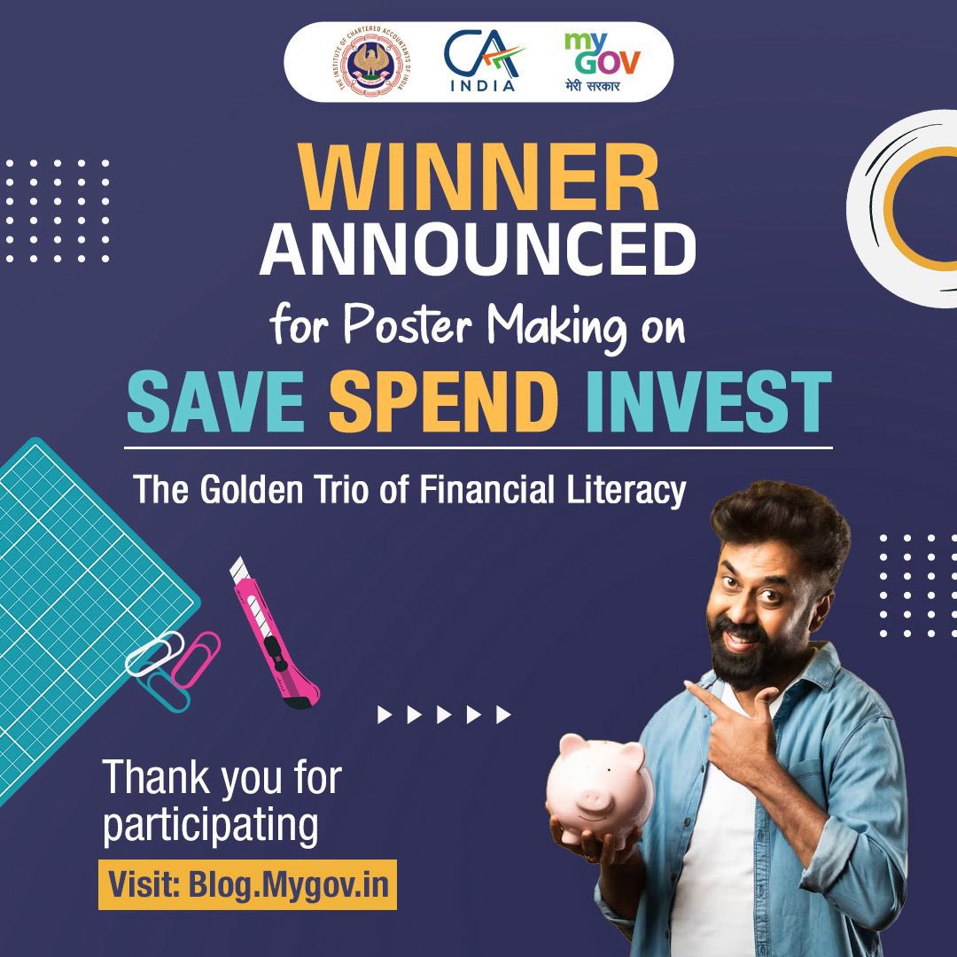 Posters That Inspire Financial Habits!

Congratulations to the winners of the Save, Spend, Invest – The Golden Trio of Financial Literacy poster-making contest on #MyGov. Your art is inspiring financial awareness.

Visit: blog.mygov.in/winner-announc…

#NewIndia 
#FinancialTaxLiteracy