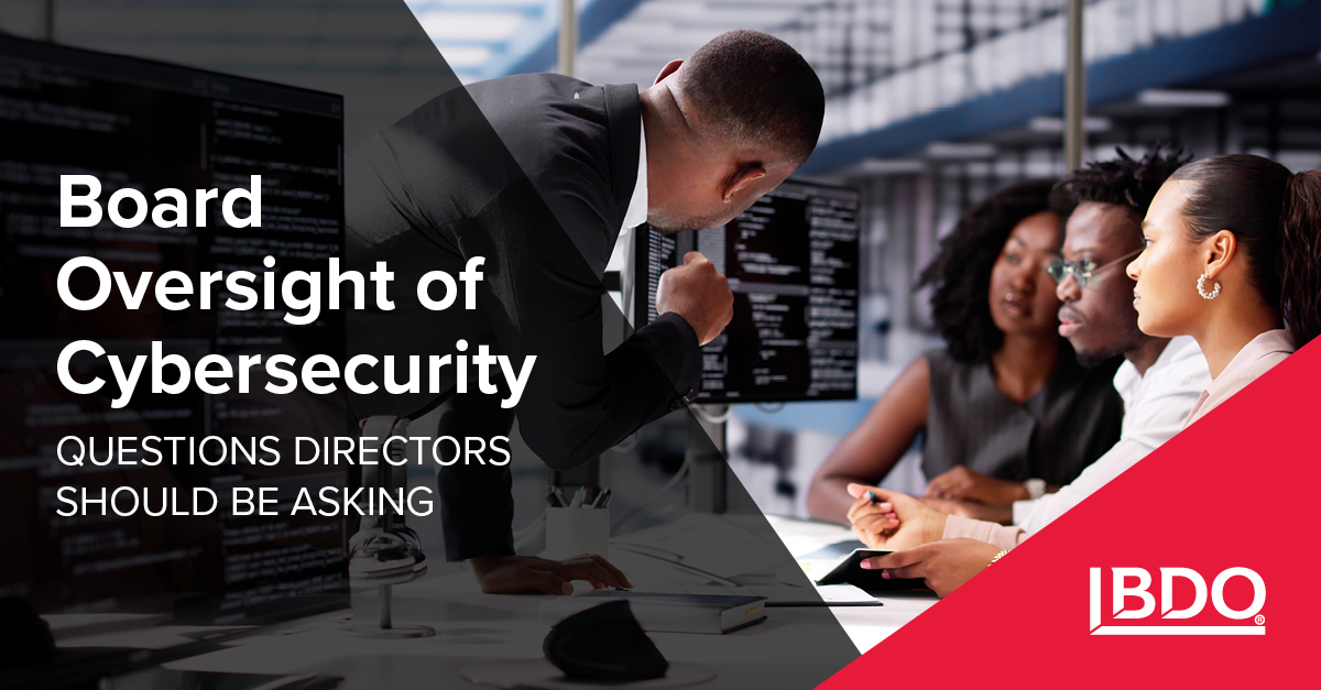 Boards play a crucial role in overseeing cybersecurity risks. Uncover key questions to guide discussions and enhance oversight. Learn how to address potential cyber risks effectively: bdousa.com/42LiI5a 

#Cybersecurity #BoardOversight