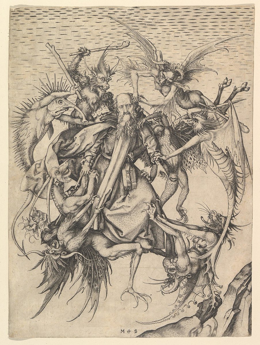 Michelangelo (aged 12 or 13) painting a close copy of Martin Schongauer's (aged somewhere between 17 and 25) engraving of St. Anthony's torment. possibly the best snapshot of the High Renaissance adolescent mind