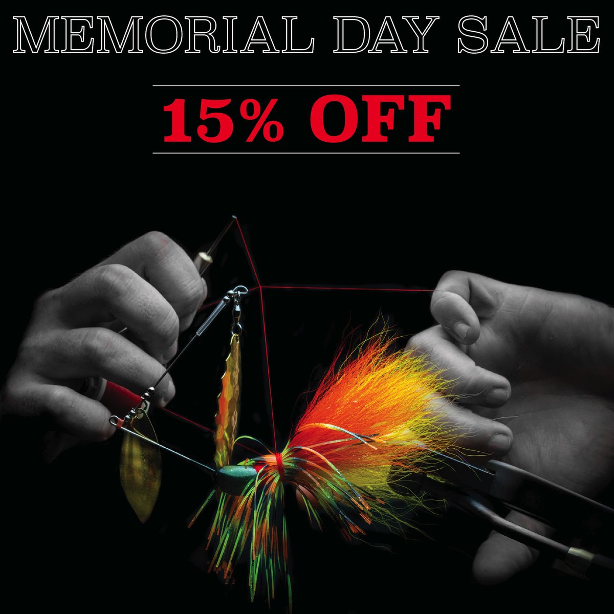 Now through Memorial Day, use the discount code "MD25" for 15% off all lures &amp; merch! This deal is available exclusively at natescustombaits.com.
#NCB | #BassFishing | #JigFishing