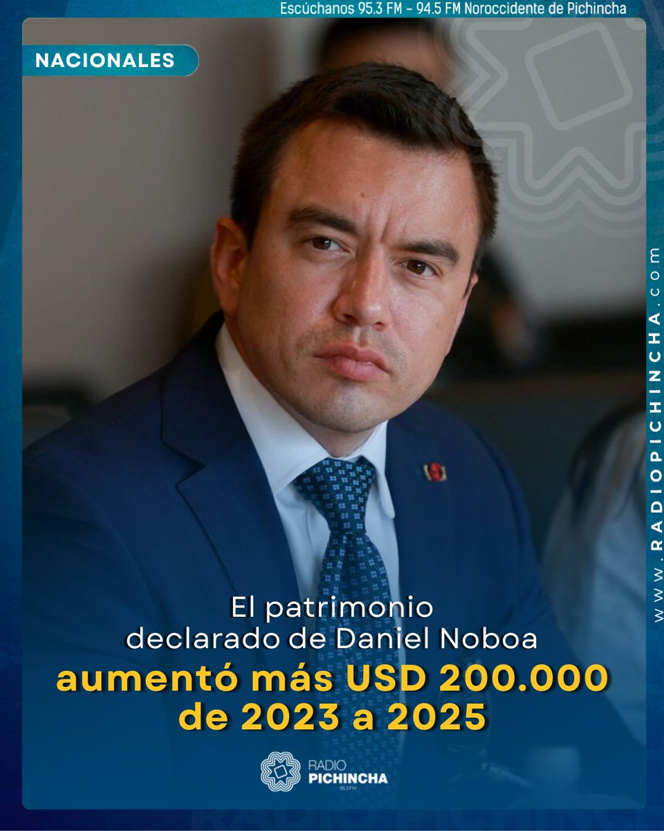 📰#Nacionales | Daniel Noboa, como mandatario electo, entregó su declaración a la Contraloría. Su patrimonio personal está en casi USD 900.000 dólares.
Los detalles⤵️
radiopichincha.com/el-patrimonio-…