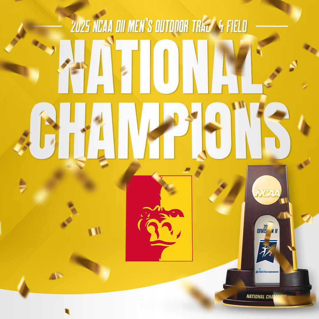 USTFCCCA (@ustfccca) on Twitter photo Congratulations to <a href="/GorillasTrack/">Pitt State Track & Field</a> for winning the men's team title at the 2025 <a href="/NCAADII/">NCAA Division II</a> Outdoor Track & Field Championships in Pueblo, Colorado! Congratulations to <a href="/GorillasTrack/">Pitt State Track & Field</a> for winning the men's team title at the 2025 <a href="/NCAADII/">NCAA Division II</a> Outdoor Track & Field Championships in Pueblo, Colorado!