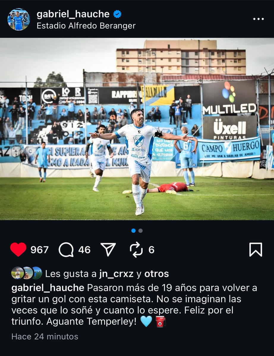 Después de más de 19 años, Gabriel Hauche, convirtió el primero desde su vuelta y su gol número 10 con la camiseta del Gasolero.
