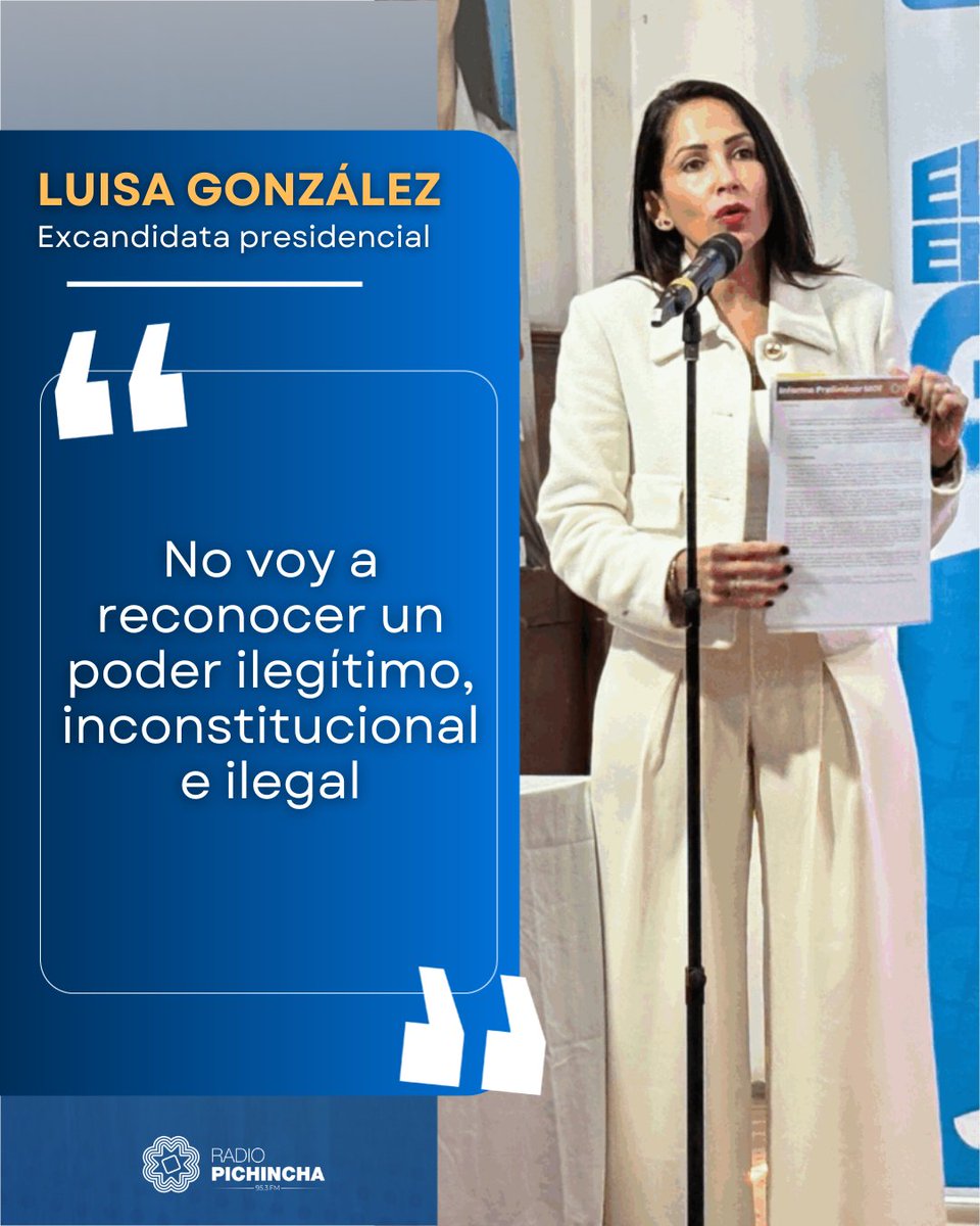 📰#Nacionales | La excandidata presidencial, Luisa González publicó una carta en la que reitera que no reconocerá el gobierno de Daniel Noboa.
Los detalles⤵️
radiopichincha.com/no-voy-reconoc…