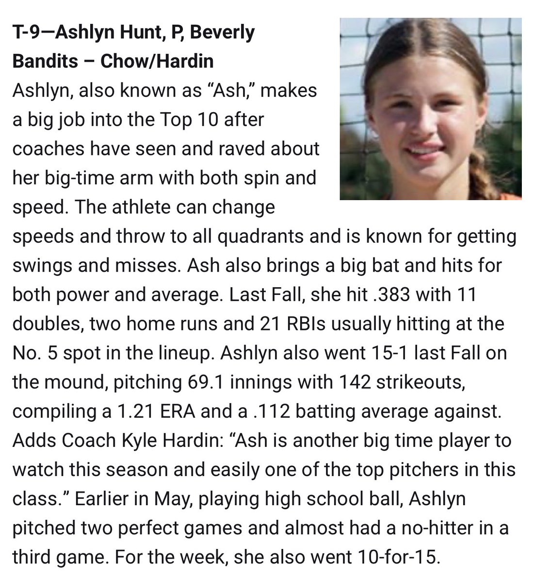 Ashlyn Hunt (@ashlynhunt42) on Twitter photo Thank you <a href="/LineDsoftball/">Line Drive Media</a> for ranking me 9th. Thank you to my coaches and everyone who helps me get better. Can’t wait to keep improving for the upcoming club season!
<a href="/Level_Up_FP/">Level Up Fastpitch</a> <a href="/14u_Bandits/">Beverly Bandits 14u Premier</a> Thank you <a href="/LineDsoftball/">Line Drive Media</a> for ranking me 9th. Thank you to my coaches and everyone who helps me get better. Can’t wait to keep improving for the upcoming club season!
<a href="/Level_Up_FP/">Level Up Fastpitch</a> <a href="/14u_Bandits/">Beverly Bandits 14u Premier</a>