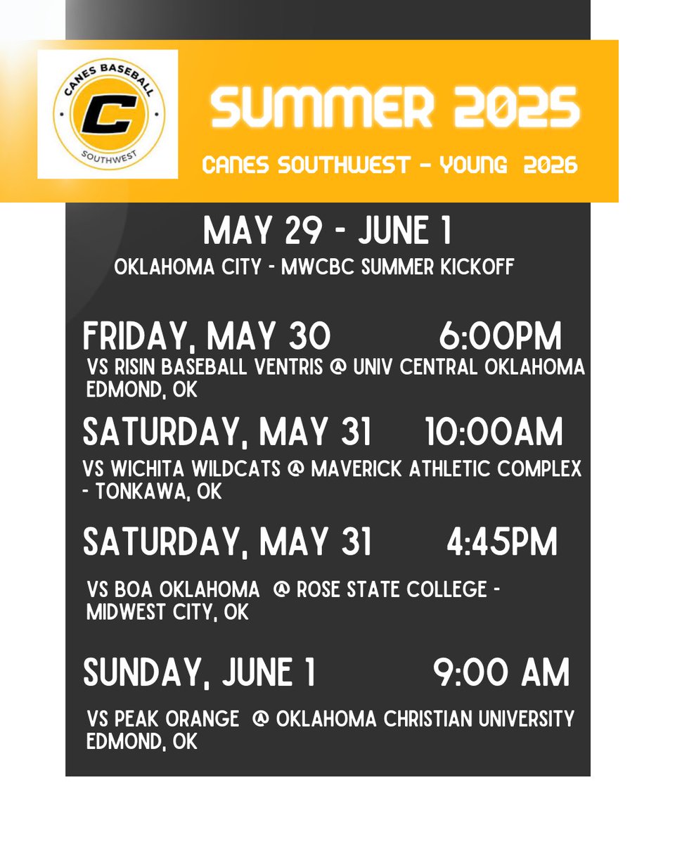 Canes Southwest- Young 2026 (@canesswyoung) on Twitter photo Schedule for next week. Ready to get the season started! <a href="/TheCanesSW/">Canes Southwest</a> <a href="/canes_recruits/">Canes SW Recruiting</a> @bbcounty <a href="/mw_cbc/">MWCollegeBaseballCircuit</a> Schedule for next week. Ready to get the season started! <a href="/TheCanesSW/">Canes Southwest</a> <a href="/canes_recruits/">Canes SW Recruiting</a> @bbcounty <a href="/mw_cbc/">MWCollegeBaseballCircuit</a>