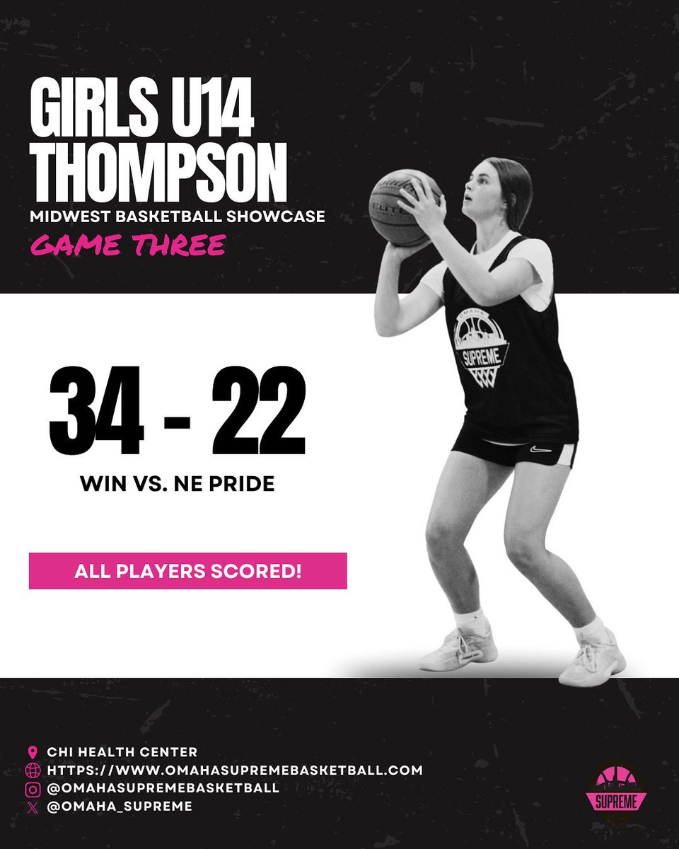 Omaha Supreme Girls U14 Thompson take the W against NE Pride in their third game of the Midwest Basketball Showcase! Each player scored, contributing to a great team win! 🔥
#OmahaSupremeBasketball #U14Thompson #GirlsBasketball
