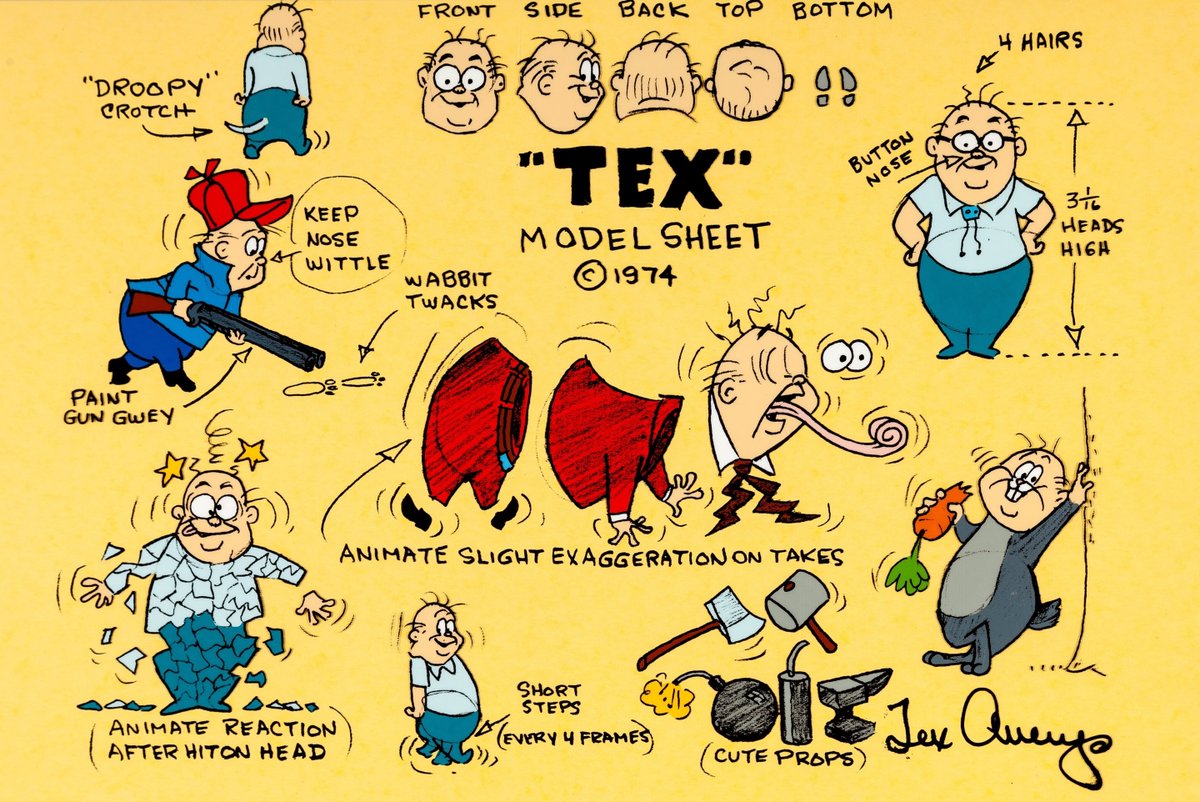 NonsenseIsland's tweet photo. Legendary Looney Tunes/MGM animator Tex Avery draws a model sheet... of himself! https://t.co/EFXK6AjABD
