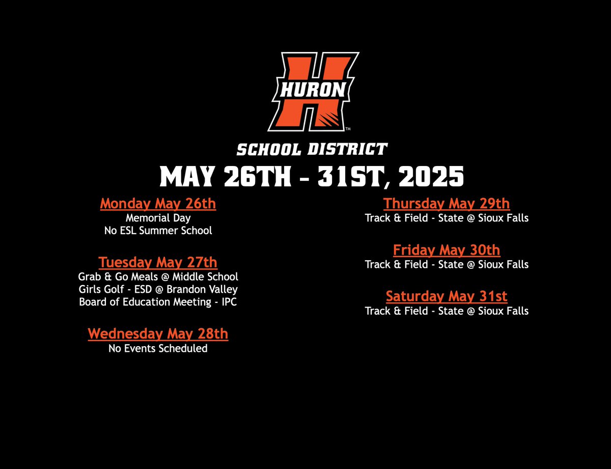 Weekly Events: 
#hurontigers