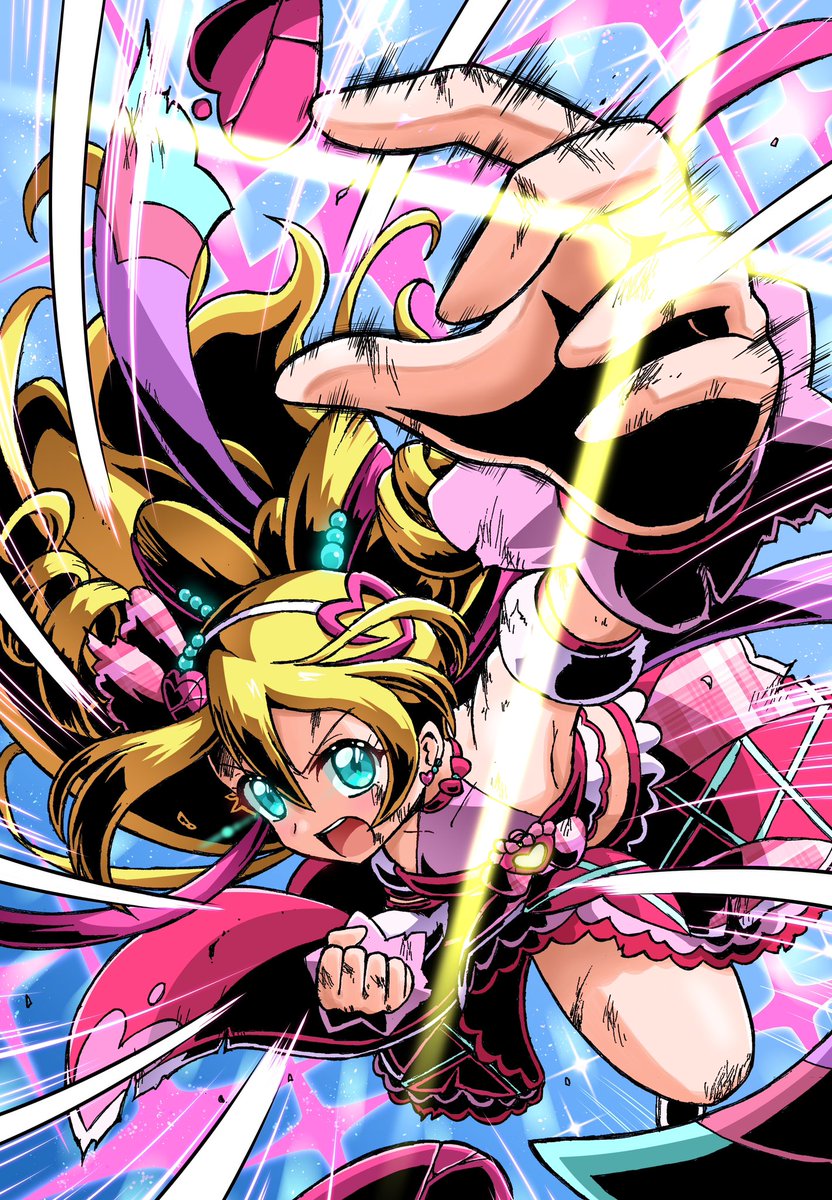 明日を閉ざす真っ暗闇をぶち抜け、アイドルグータッチ！
ありったけのキラッキランランを拳に乗せて…！
#precure #キミプリ