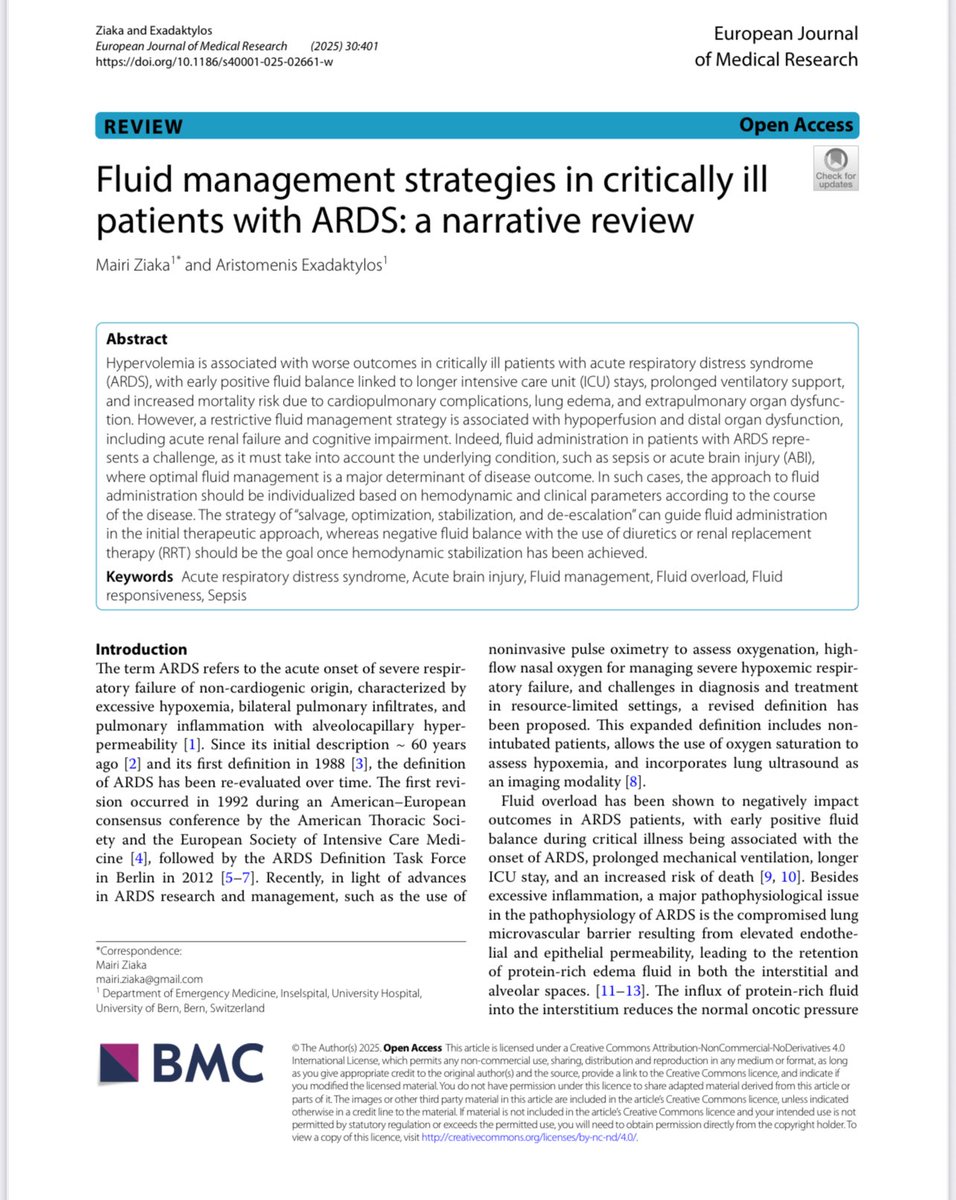 💧 En pacientes con SDRA, una estrategia de manejo de fluidos restrictiva mejora la función pulmonar y reduce los días con ventilación mecánica, sin aumentar la disfunción orgánica. 

El agua no es vida 

pmc.ncbi.nlm.nih.gov/articles/PMC12…