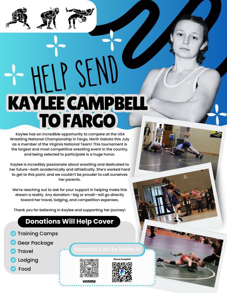 oneluckybullet's tweet photo. Donations welcome for my daughter competing at Fargo in July for the Virginia national team. Feel free to share this around and let’s raise some money to help her and other girls travel and compete. #wrestling #rudis #nationals. https://t.co/7bIhe59klj