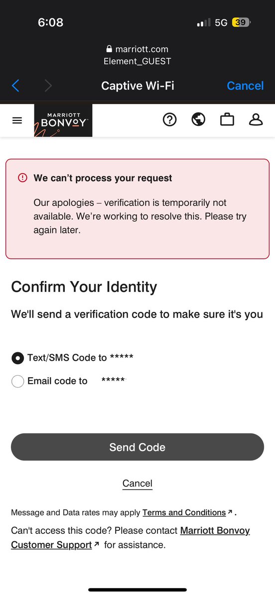 brownstein0615's tweet photo. @MarriottBonvoy You guys forced MFA, which is a good thing, but almost every time I try to log into my account, you can’t send me a code. How am I supposed to continue to patron your business when I can’t sign into my account? This problem has existed for months! https://t.co/zoINVv5vSW