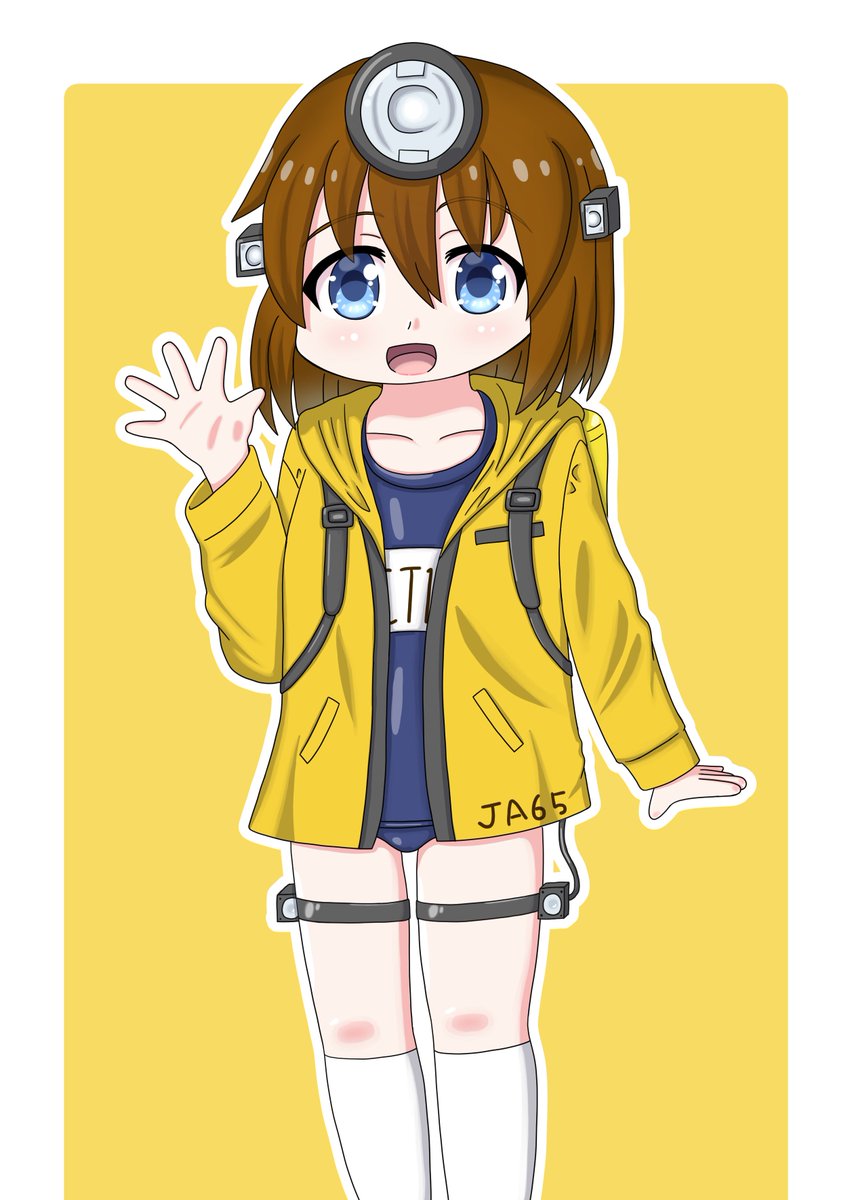 よその子お借りしました。
榧野さん（<a href="/TorreyaField/">榧野製作所@関西コミティア Q-74</a>)さんちのハンターカブちゃん。
パーカーはおっているとはいえスク水描くの久々でした。