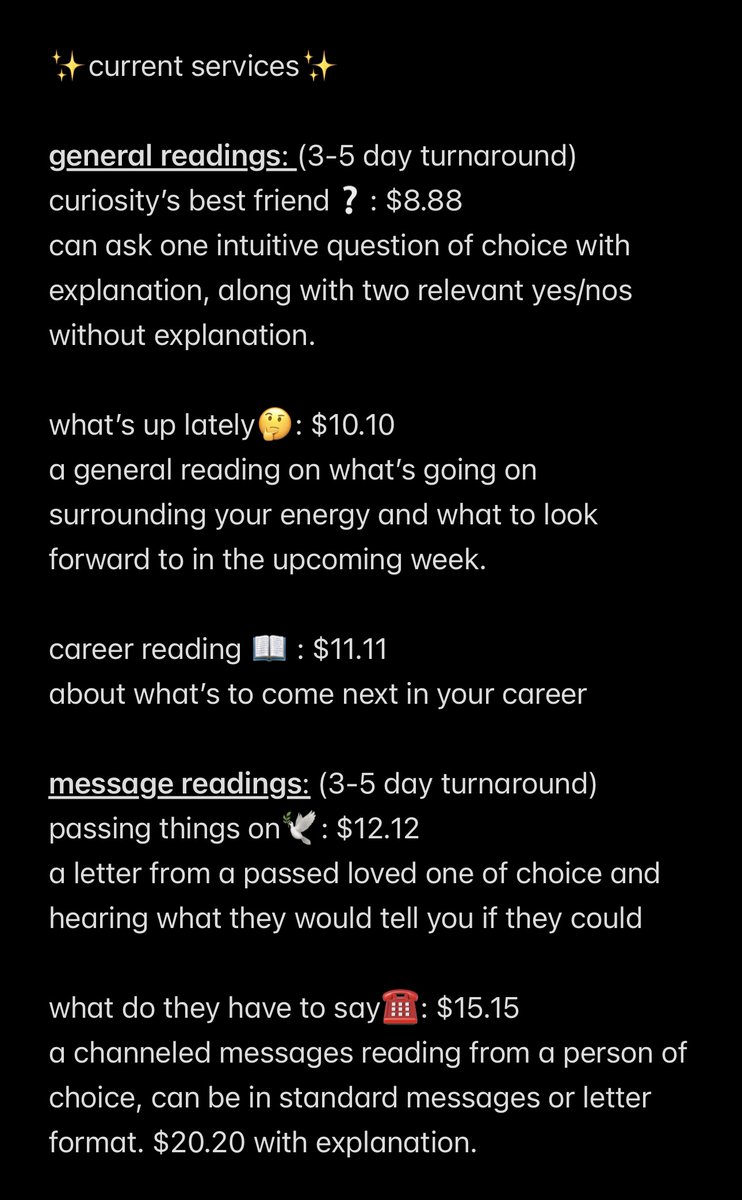 aaliyahscorp's tweet image. services to book now via dms and through link
rt & like this to spread now
same day reads are available with fee (must ask before booking same day)
other ways to book & payment methods:
linktr.ee/aaliyahscorp