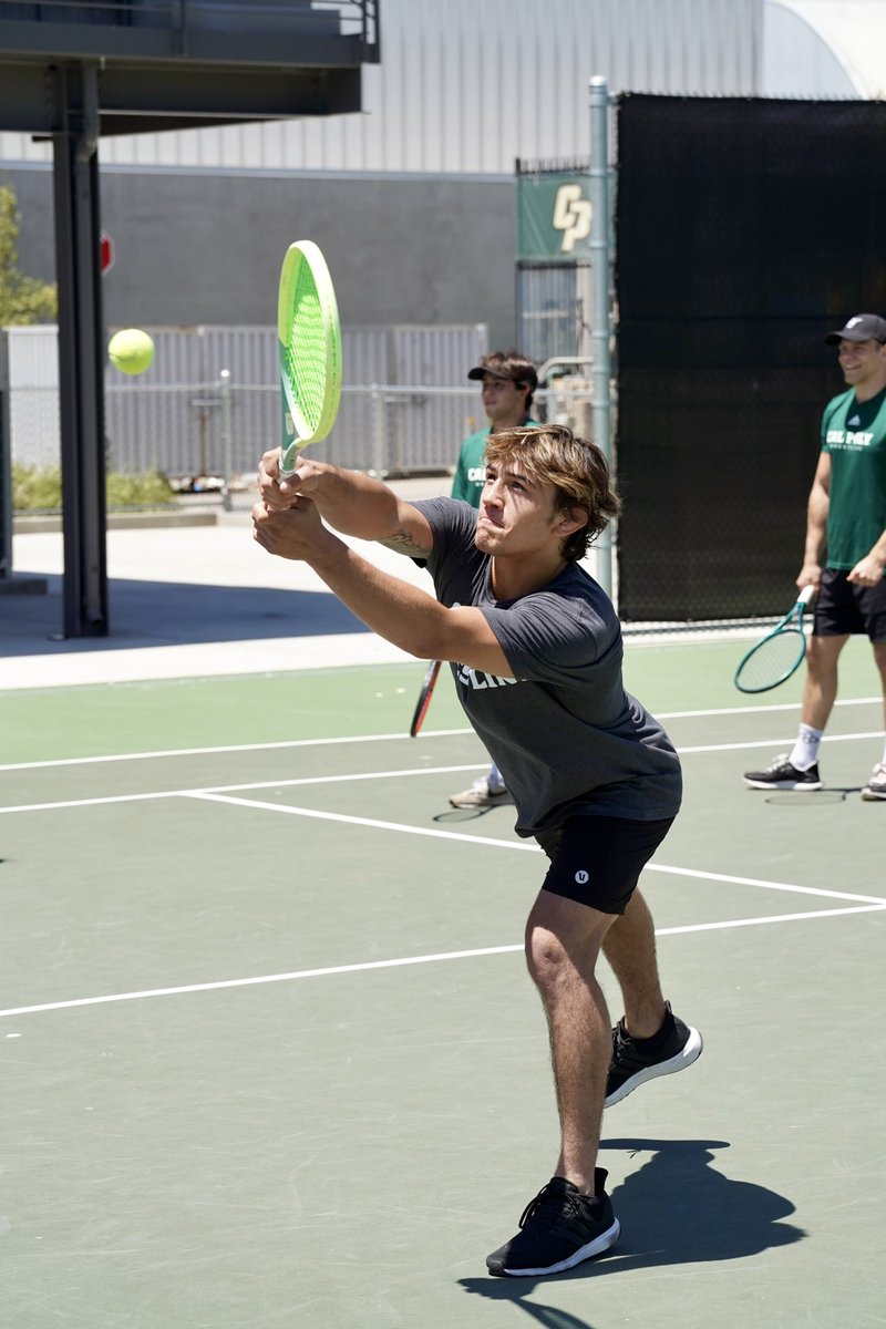 CalPolyWrestle's tweet image. Thanks again to @CalPolyWTennis for letting us invade your practice earlier this week 🎾
Great way to have some fun during the offseason, but we think it’s safe to say our guys belong on a mat, not a tennis court 🤣
#RideHigh🐎 | #HorsePower