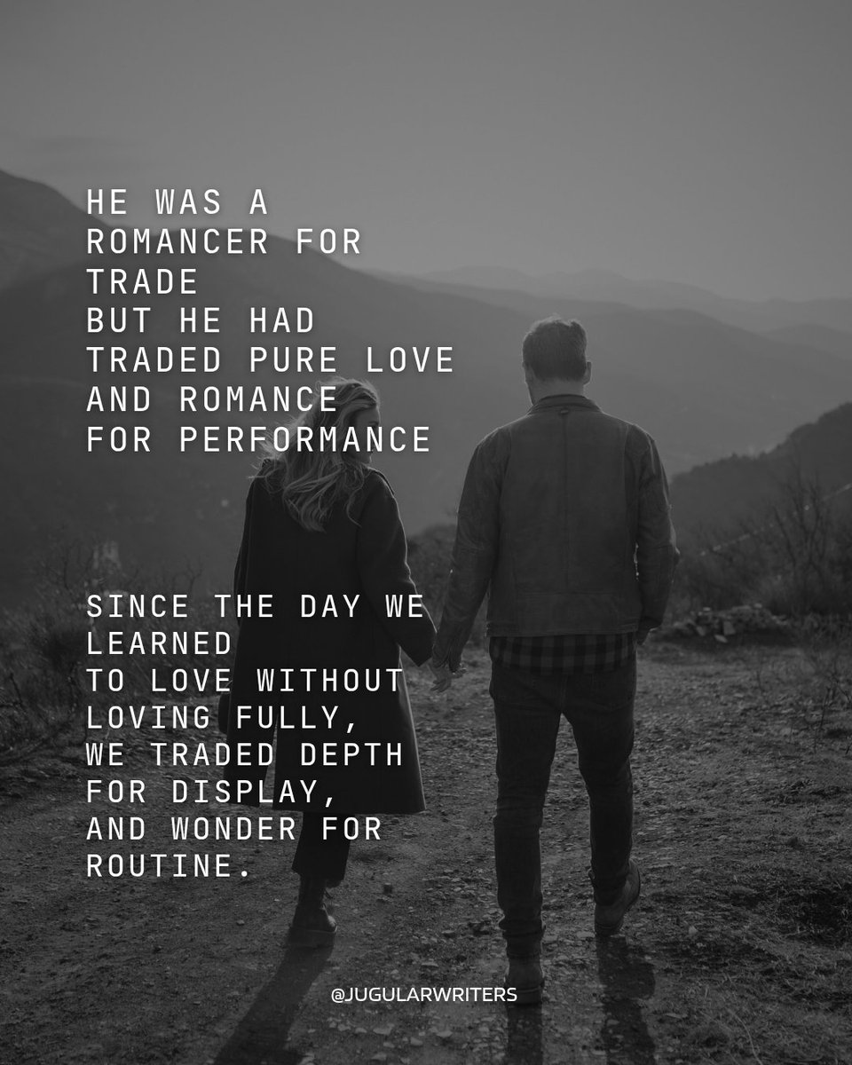 JugularWriters's tweet image. Ever been with someone who knew how to act in love, but not how to be in love? Yeah. That performance love looks good—until you realize it’s all show, no soul.

#jugularwriters #relatablepoetry #performancelove #modernrelationships #feelingvsfaking