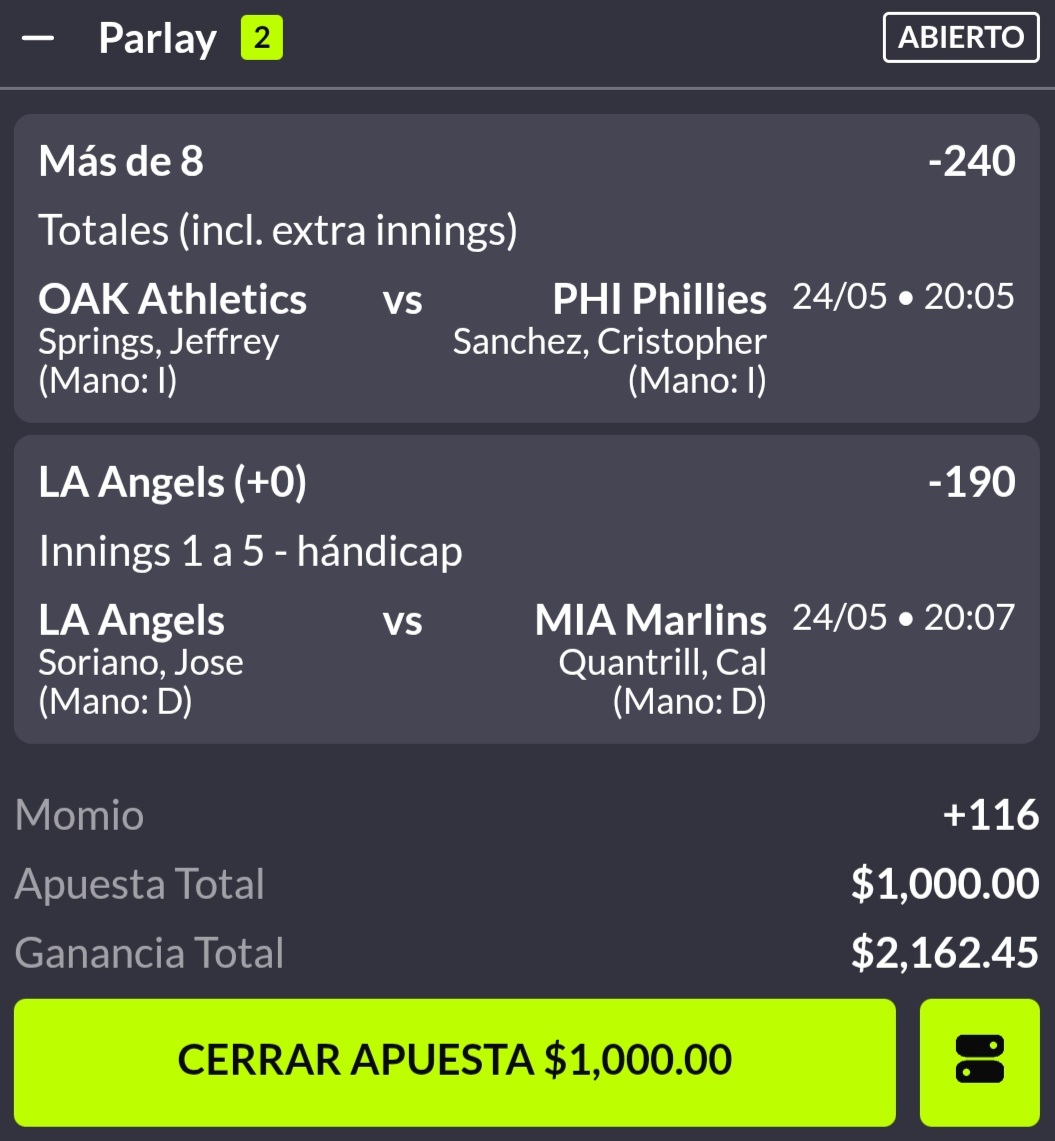 PARLAY MOMIO +116
En colaboración con <a href="/PicksLatino/">Latino Pick’s</a>