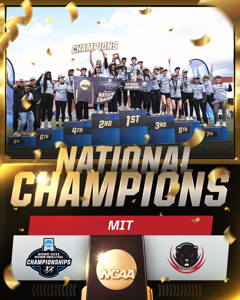 NCAA Division III (@ncaadiii) on Twitter photo CHAMPIONS 🏆 <a href="/MITAthletics/">MIT Athletics</a>
Congratulations to MIT, the 2025 Division III Women's Outdoor Track and Field CHAMPIONS!
#WhyD3 | #D3tf CHAMPIONS 🏆 <a href="/MITAthletics/">MIT Athletics</a>
Congratulations to MIT, the 2025 Division III Women's Outdoor Track and Field CHAMPIONS!
#WhyD3 | #D3tf