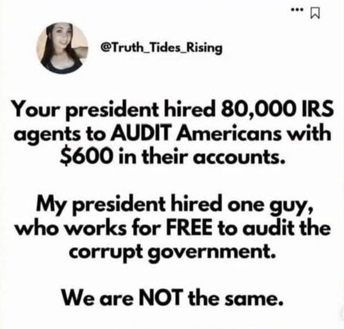 Your president - <a href="/JoeBiden/">Joe Biden</a>(on paper)
 
Versus

My president - <a href="/realDonaldTrump/">Donald J. Trump</a> 

They are not the same! He not only hired one guy to work for free, he works for free!