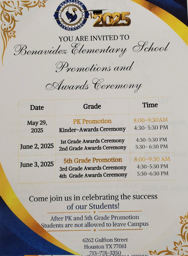 Benavidez ES HISD - Dr Khalil Principal (@benavidezeagles) on Twitter photo <a href="/BenavidezEagles/">Benavidez ES HISD - Dr Khalil Principal</a> We are proud to promote our students to a new level! <a href="/BenavidezEagles/">Benavidez ES HISD - Dr Khalil Principal</a> We are proud to promote our students to a new level!