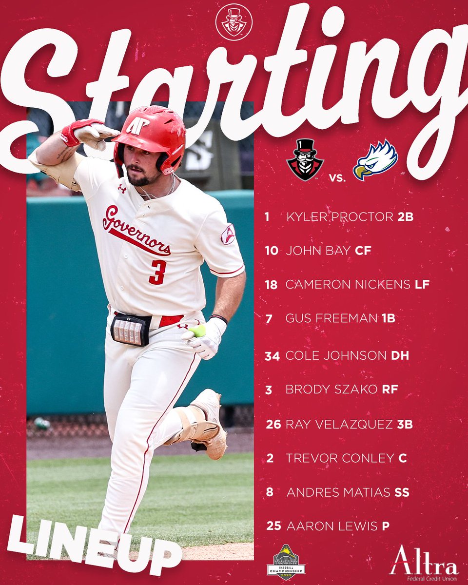 Austin Peay Baseball (@govsbsb) on Twitter photo ๐๐๐ญ๐ฎ๐ซ๐๐๐ฒ ๐ง๐ข๐ ๐ก๐ญ ๐ฎ๐ง๐๐๐ซ ๐ญ๐ก๐ ๐ฅ๐ข๐ ๐ก๐ญ๐ฌ๐ฉโพ๏ธ
Here is tonight's <a href="/AltraCU/">Altra Federal Credit Union</a> starting lineup!
๐
ฑ๏ธ๐
ฐ๏ธ๐โ๏ธ | #LetsGoPeay ๐๐๐ญ๐ฎ๐ซ๐๐๐ฒ ๐ง๐ข๐ ๐ก๐ญ ๐ฎ๐ง๐๐๐ซ ๐ญ๐ก๐ ๐ฅ๐ข๐ ๐ก๐ญ๐ฌ๐ฉโพ๏ธ
Here is tonight's <a href="/AltraCU/">Altra Federal Credit Union</a> starting lineup!
๐
ฑ๏ธ๐
ฐ๏ธ๐โ๏ธ | #LetsGoPeay