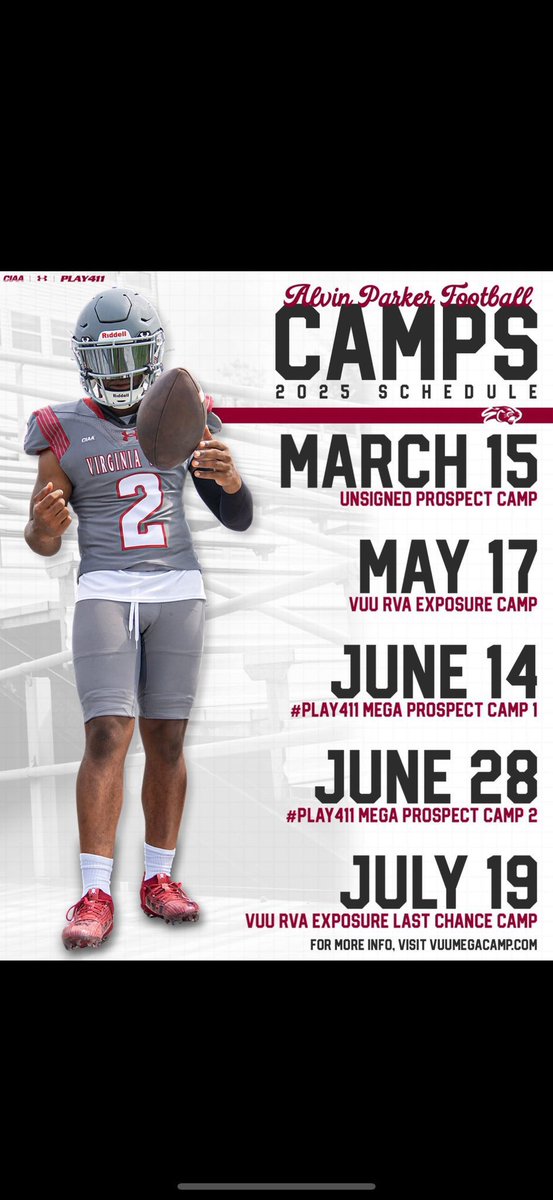 DIEGO RYLAND (@dlryland) on Twitter photo 3 more chances to show out in front of the the BACK TO BACK CIAA FOOTBALL CHAMPIONS STAFF <a href="/VUU_Football/">Virginia Union Univ Football π</a> Sign up @ vuumegacamp.com 3 more chances to show out in front of the the BACK TO BACK CIAA FOOTBALL CHAMPIONS STAFF <a href="/VUU_Football/">Virginia Union Univ Football π</a> Sign up @ vuumegacamp.com
