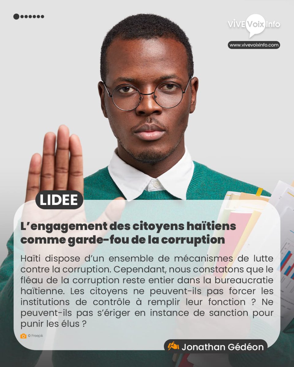 Vivevoixinfo's tweet photo. 🟠 L’engagement des citoyens haïtiens comme garde-fou de la corruption
Nous vous invitons à relire cette contribution de @GedeonJonathan5 dans la rubrique #Lidee sur notre site :
🔗 https://t.co/6pnFoX2ilg https://t.co/ult1CmvPJo