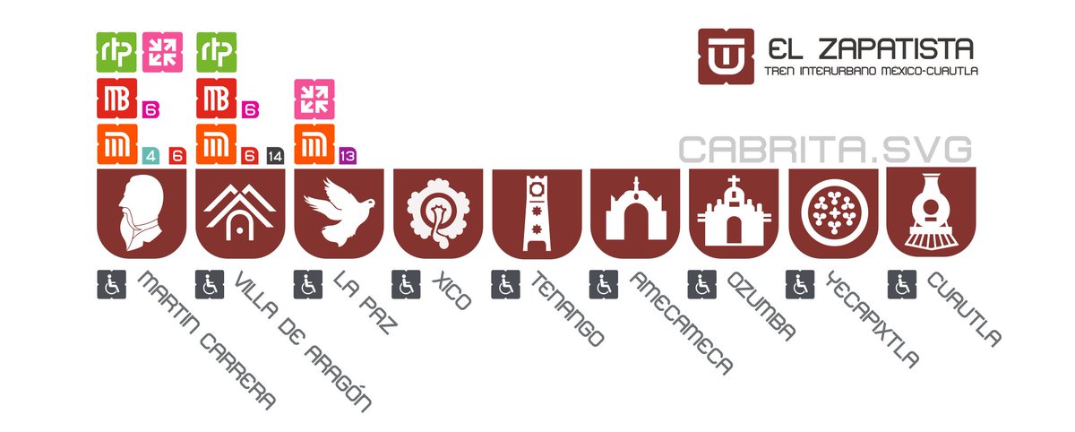 PROPUESTA TREN INTERURBANO "EL ZAPATISTA" de Ciudad de México a Cuautla, mediante derechos de vía existente.
Iconografías individuales y significados en mi Instagram: cabrita.svg