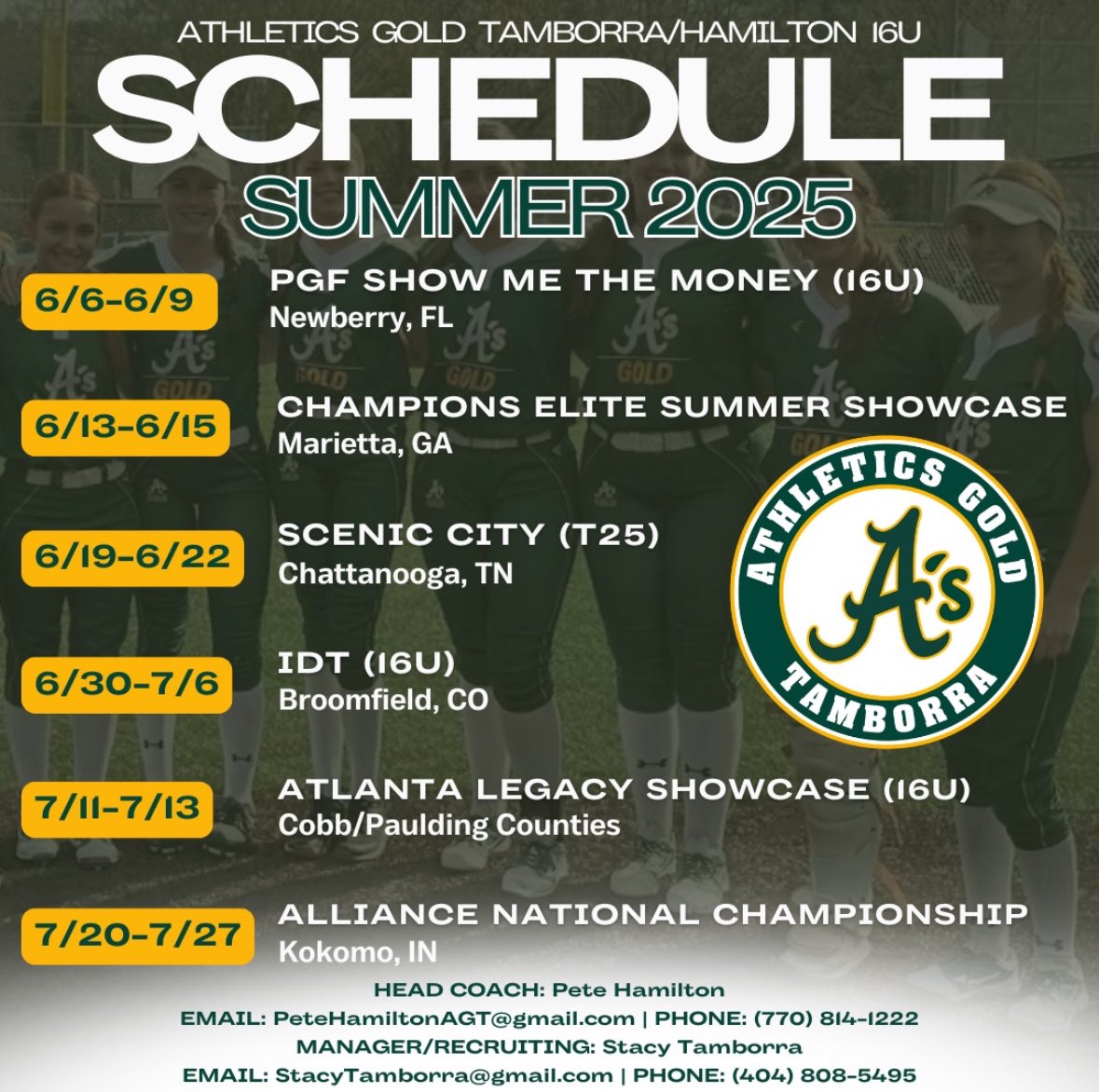 Brooke McGowin 2027 (@brooke_mcgowin) on Twitter photo Come out and watch us compete this summer!! 💚💛🥎 <a href="/TroyTrojansSB/">Troy Softball</a> <a href="/GoMocsSB/">Chattanooga Softball</a> <a href="/SouthAlabamaSB/">South Alabama Softball 🥎</a> <a href="/SouthernMissSB/">Southern Miss Softball</a> <a href="/UAB_SB/">UAB Softball</a> <a href="/VTechSBcoach/">Pete</a> <a href="/jjpower19/">Joshua Johnson, PhD</a> <a href="/e_newellcoach/">Eric Newell</a> <a href="/NateTompkins/">Coach Nate</a> <a href="/StinaMcC7/">Kristina McCain</a> <a href="/IzzyWerdann/">Izzy Werdann</a> <a href="/ElzeyMatt/">The Coach</a> <a href="/tsmartt14/">Taylor Smartt</a> <a href="/AnnaShelnutt/">Anna Shelnutt</a> <a href="/coachK73/">Scottie Kilgore</a> <a href="/Coach_Ricketts/">Samantha Ricketts</a> <a href="/MrCoachTbratt/">Tyler Bratton, M.S.</a> Come out and watch us compete this summer!! 💚💛🥎 <a href="/TroyTrojansSB/">Troy Softball</a> <a href="/GoMocsSB/">Chattanooga Softball</a> <a href="/SouthAlabamaSB/">South Alabama Softball 🥎</a> <a href="/SouthernMissSB/">Southern Miss Softball</a> <a href="/UAB_SB/">UAB Softball</a> <a href="/VTechSBcoach/">Pete</a> <a href="/jjpower19/">Joshua Johnson, PhD</a> <a href="/e_newellcoach/">Eric Newell</a> <a href="/NateTompkins/">Coach Nate</a> <a href="/StinaMcC7/">Kristina McCain</a> <a href="/IzzyWerdann/">Izzy Werdann</a> <a href="/ElzeyMatt/">The Coach</a> <a href="/tsmartt14/">Taylor Smartt</a> <a href="/AnnaShelnutt/">Anna Shelnutt</a> <a href="/coachK73/">Scottie Kilgore</a> <a href="/Coach_Ricketts/">Samantha Ricketts</a> <a href="/MrCoachTbratt/">Tyler Bratton, M.S.</a>