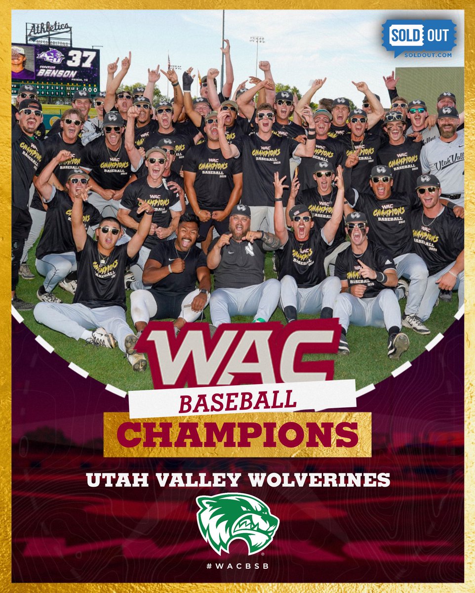 The Western Athletic Conference (@wacsports) on Twitter photo Victory secured! 🏆
The 2025 #WACbsb Championship title belongs to <a href="/UVUbsb/">UVU Baseball</a> ! Huge congrats to the champs! 💚
#OneWAC Victory secured! 🏆
The 2025 #WACbsb Championship title belongs to <a href="/UVUbsb/">UVU Baseball</a> ! Huge congrats to the champs! 💚
#OneWAC