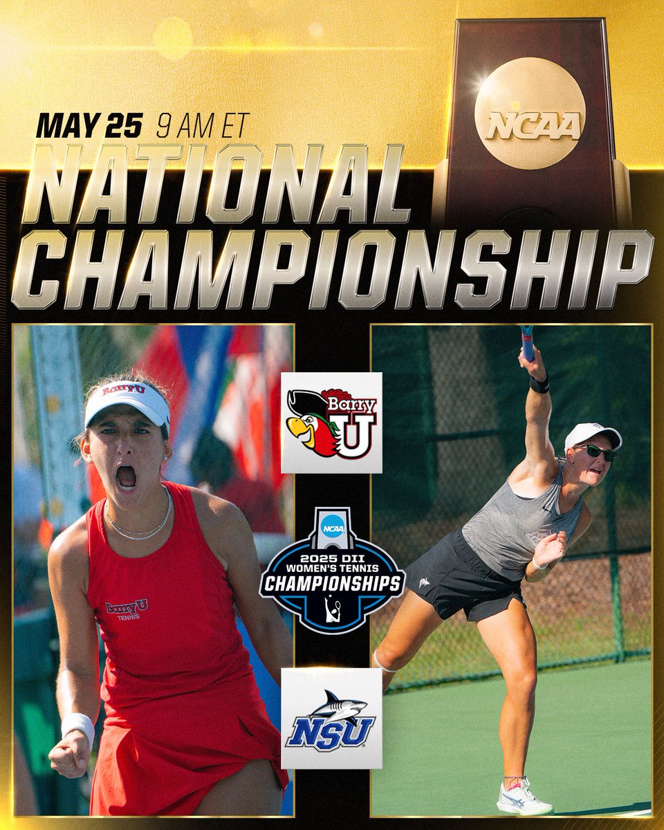 NCAA Division II (@ncaadii) on Twitter photo Itโs an all South Florida matchup to determine the National Champion on Sunday!
A rematch of last yearโs final will see <a href="/NSUSharks/">NSU Athletics</a> try and repeat, while <a href="/GoBarryBucs/">Barry University Athletics</a> looks to continue a decade of dominance.
#D2WTEN | #MakeItYours Itโs an all South Florida matchup to determine the National Champion on Sunday!
A rematch of last yearโs final will see <a href="/NSUSharks/">NSU Athletics</a> try and repeat, while <a href="/GoBarryBucs/">Barry University Athletics</a> looks to continue a decade of dominance.
#D2WTEN | #MakeItYours