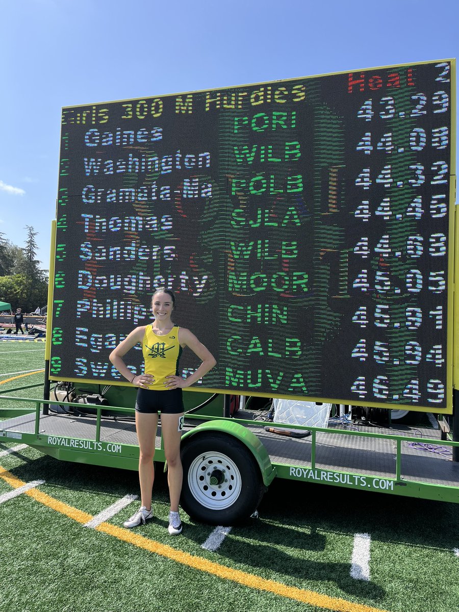 In the final race of her career, Caitlyn Dougherty blasts a lifetime PR and school record of 45.05 in the 300 hurdles!