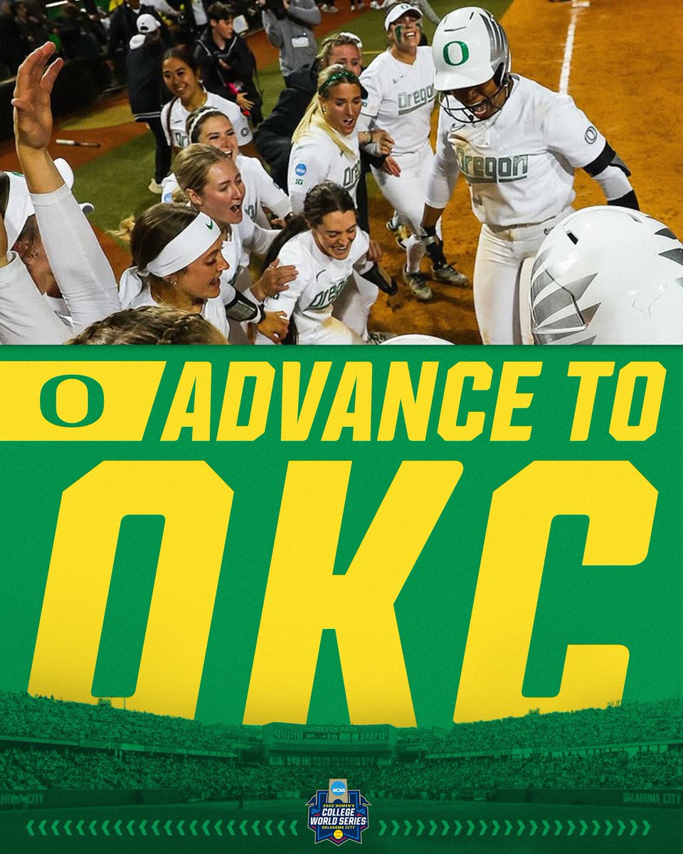 NCAA Softball (@ncaasoftball) on Twitter photo OREGON IS HEADING TO OKC 🦆
(16) <a href="/OregonSB/">Oregon Softball</a> defeats Liberty, 13-1, to advance to the #WCWS for the first time since 2018!
#RoadToWCWS OREGON IS HEADING TO OKC 🦆
(16) <a href="/OregonSB/">Oregon Softball</a> defeats Liberty, 13-1, to advance to the #WCWS for the first time since 2018!
#RoadToWCWS